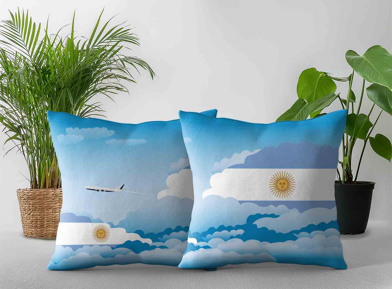 Argentina World Airplane Day Clouds Square & Rectangle Pillow Cases | Aviation Sky Travel Decorative Throw Pillow Covers