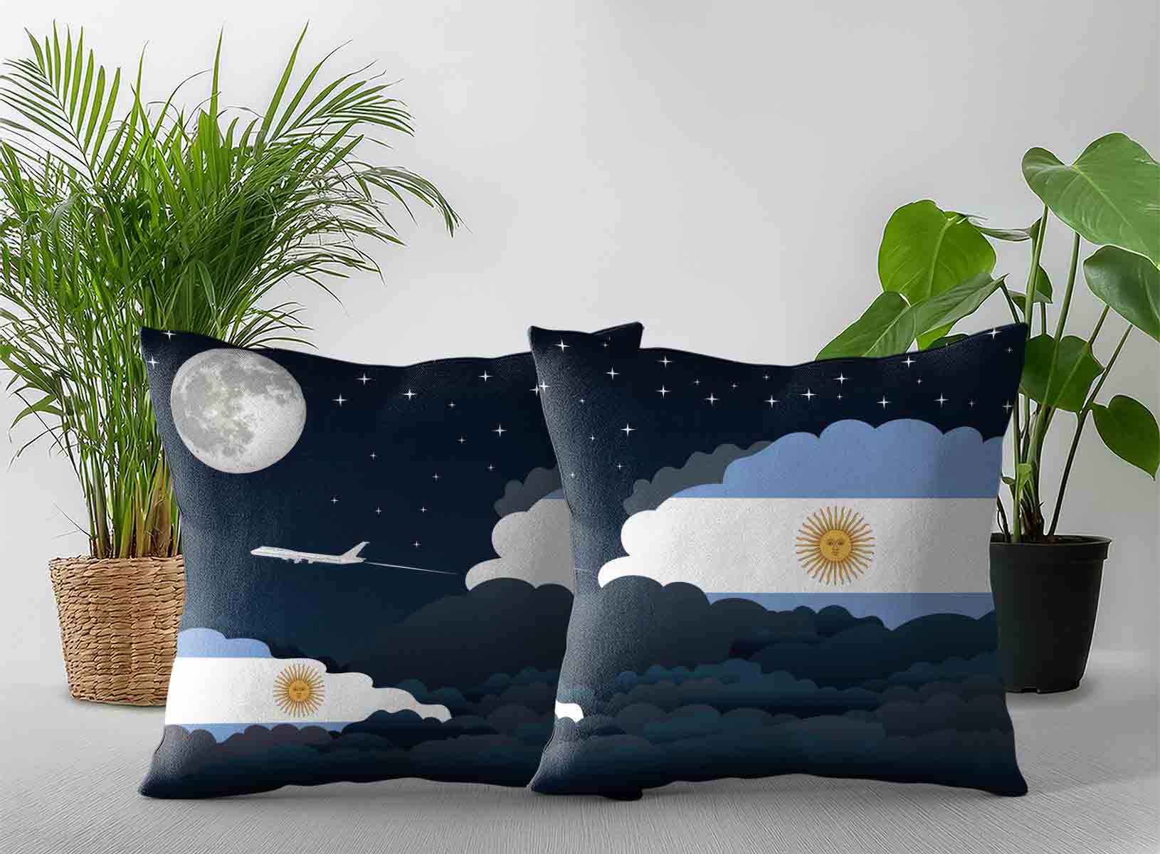 Argentina World Airplane Night Clouds Square & Rectangle Pillow Cases | Aviation Night Sky Decorative Throw Pillow Covers