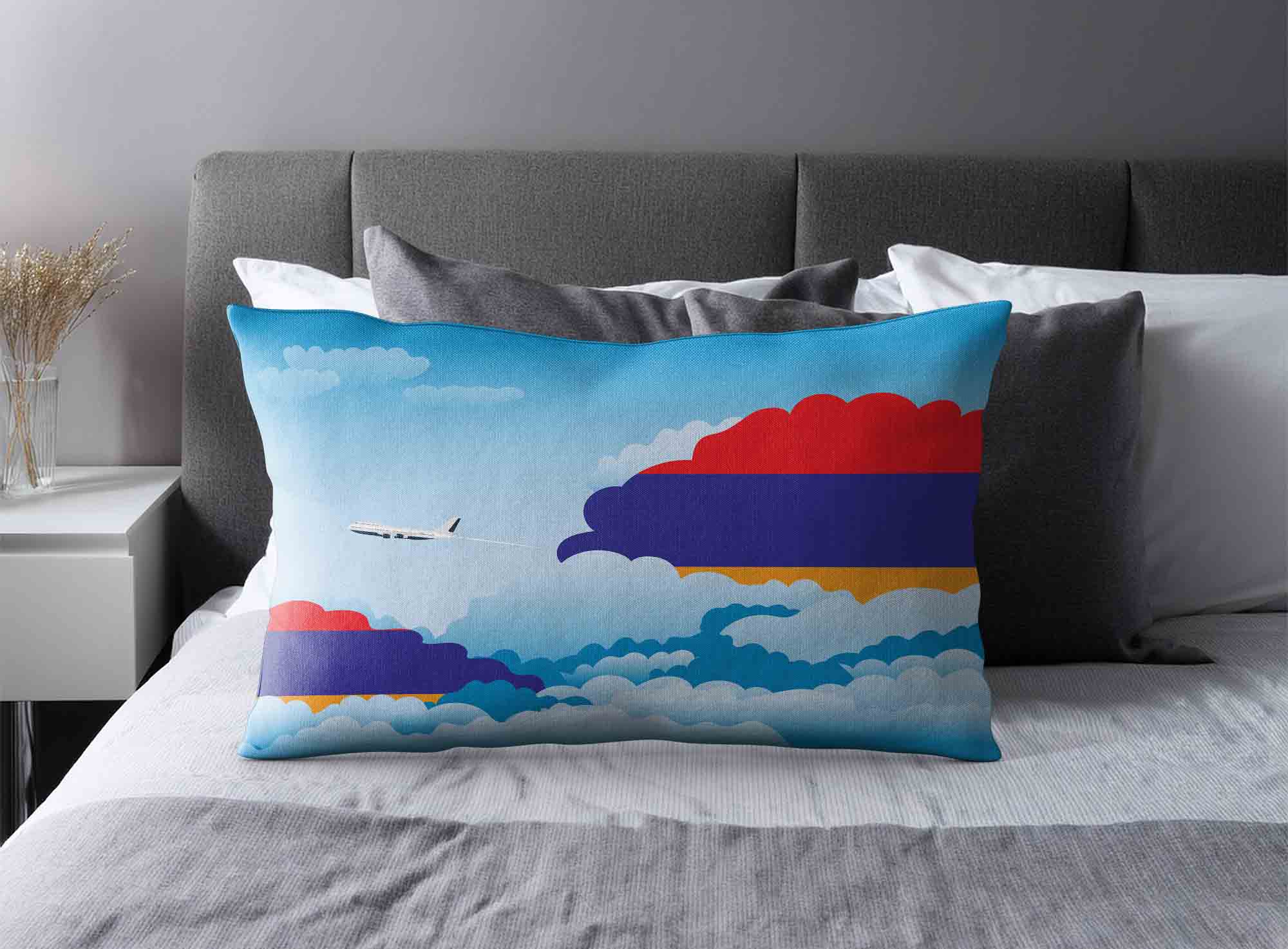 Armenia World Airplane Day Clouds Square & Rectangle Pillow Cases | Aviation Sky Travel Decorative Throw Pillow Covers image 2