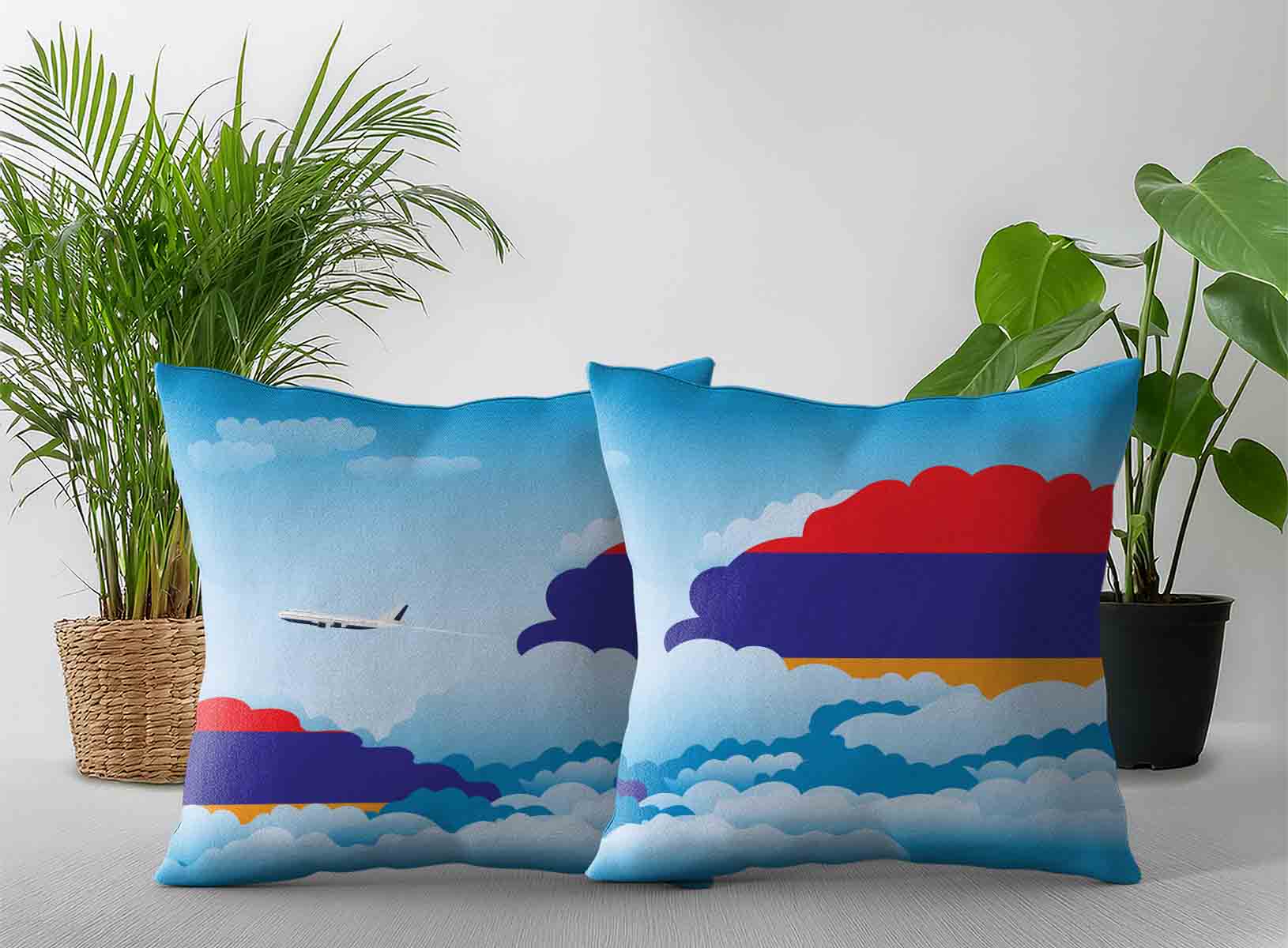 Armenia World Airplane Day Clouds Square & Rectangle Pillow Cases | Aviation Sky Travel Decorative Throw Pillow Covers