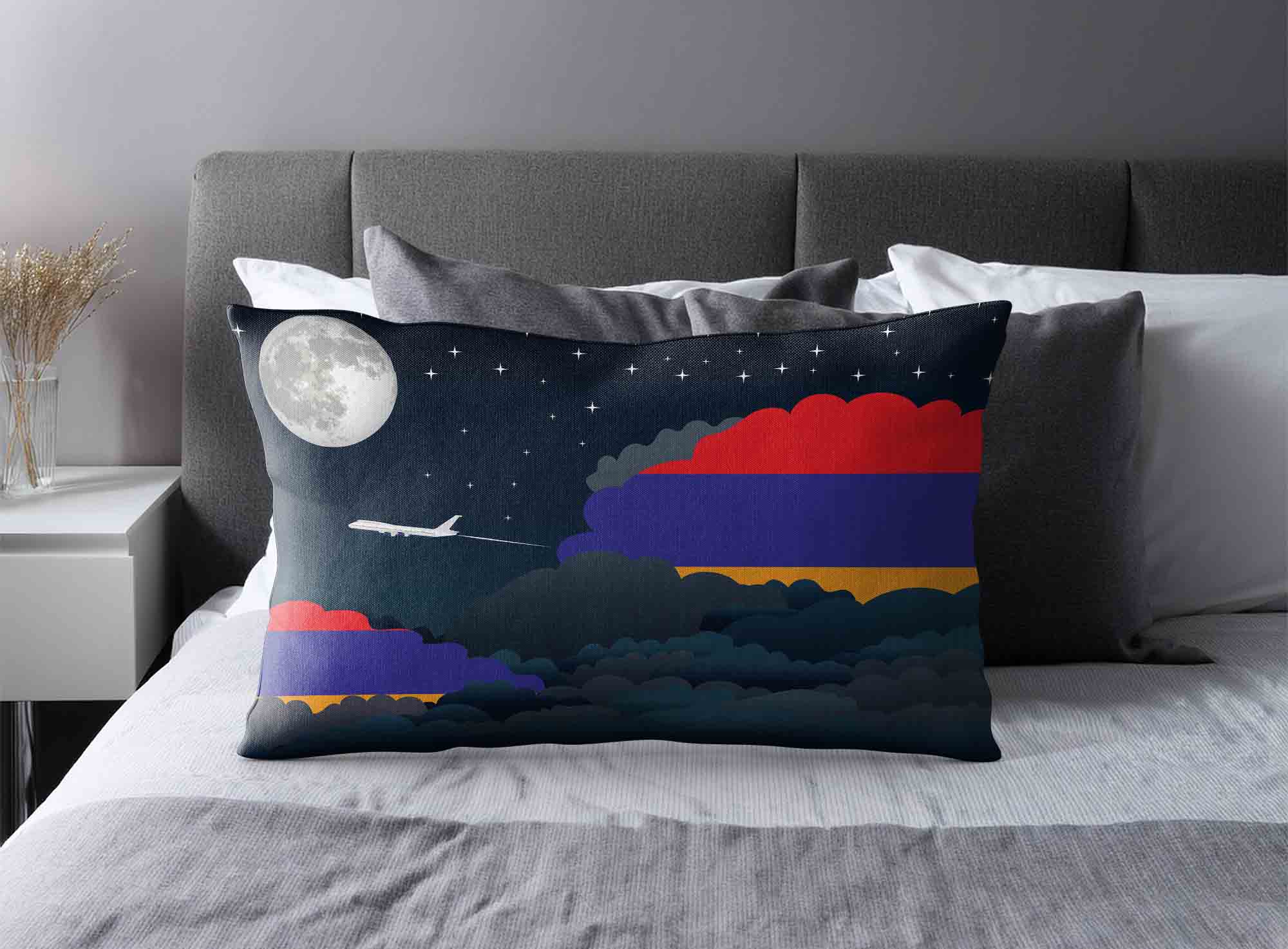 Armenia World Airplane Night Clouds Square & Rectangle Pillow Cases | Aviation Night Sky Decorative Throw Pillow Covers image 2