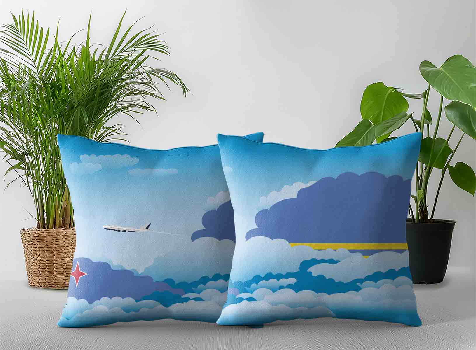Aruba World Airplane Day Clouds Square & Rectangle Pillow Cases | Aviation Sky Travel Decorative Throw Pillow Covers