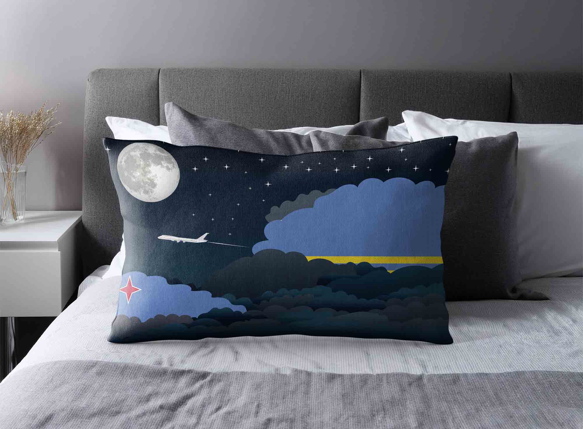 Aruba World Airplane Night Clouds Square & Rectangle Pillow Cases | Aviation Night Sky Decorative Throw Pillow Covers image 2