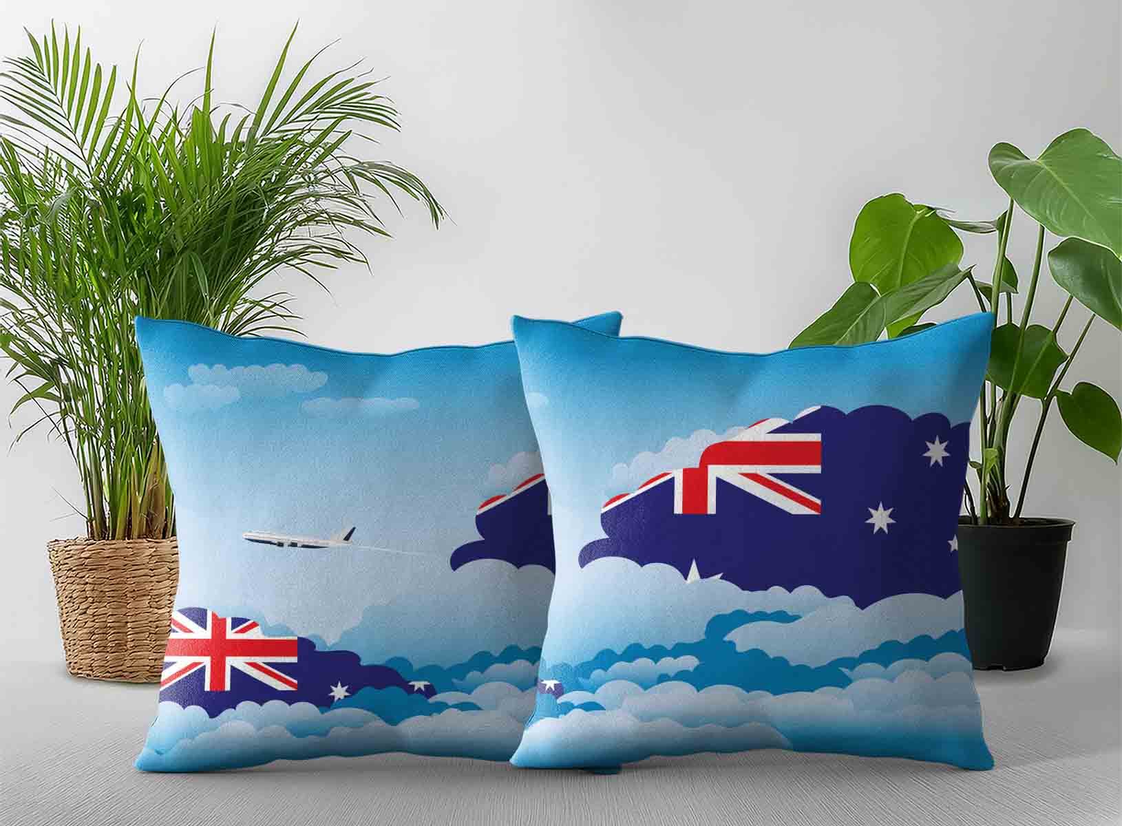 Australia World Airplane Day Clouds Square & Rectangle Pillow Cases | Aviation Sky Travel Decorative Throw Pillow Covers