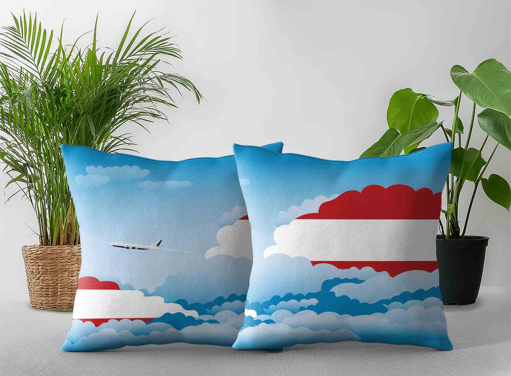 Austria World Airplane Day Clouds Square & Rectangle Pillow Cases | Aviation Sky Travel Decorative Throw Pillow Covers