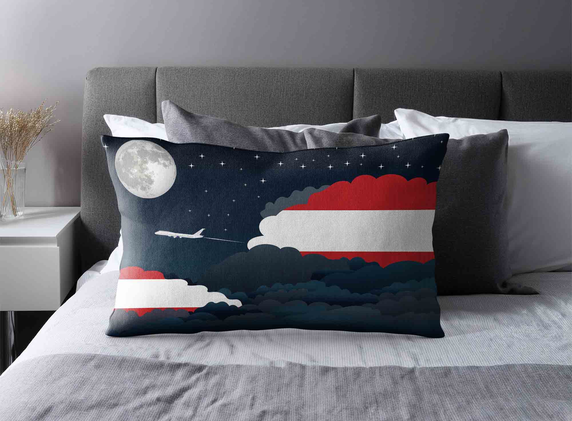 Austria World Airplane Night Clouds Square & Rectangle Pillow Cases | Aviation Night Sky Decorative Throw Pillow Covers image 2