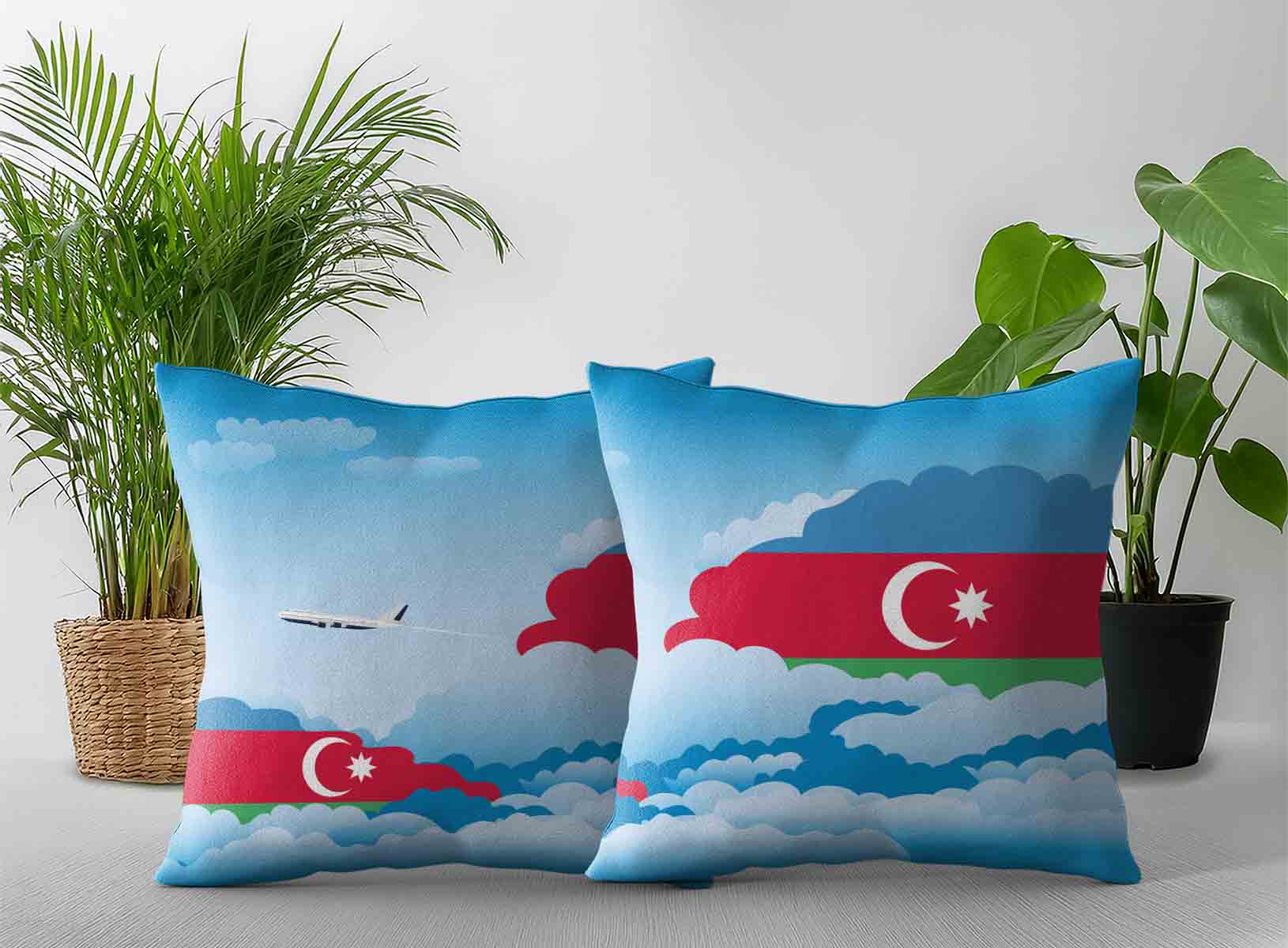Azerbaijan World Airplane Day Clouds Square & Rectangle Pillow Cases | Aviation Sky Travel Decorative Throw Pillow Covers