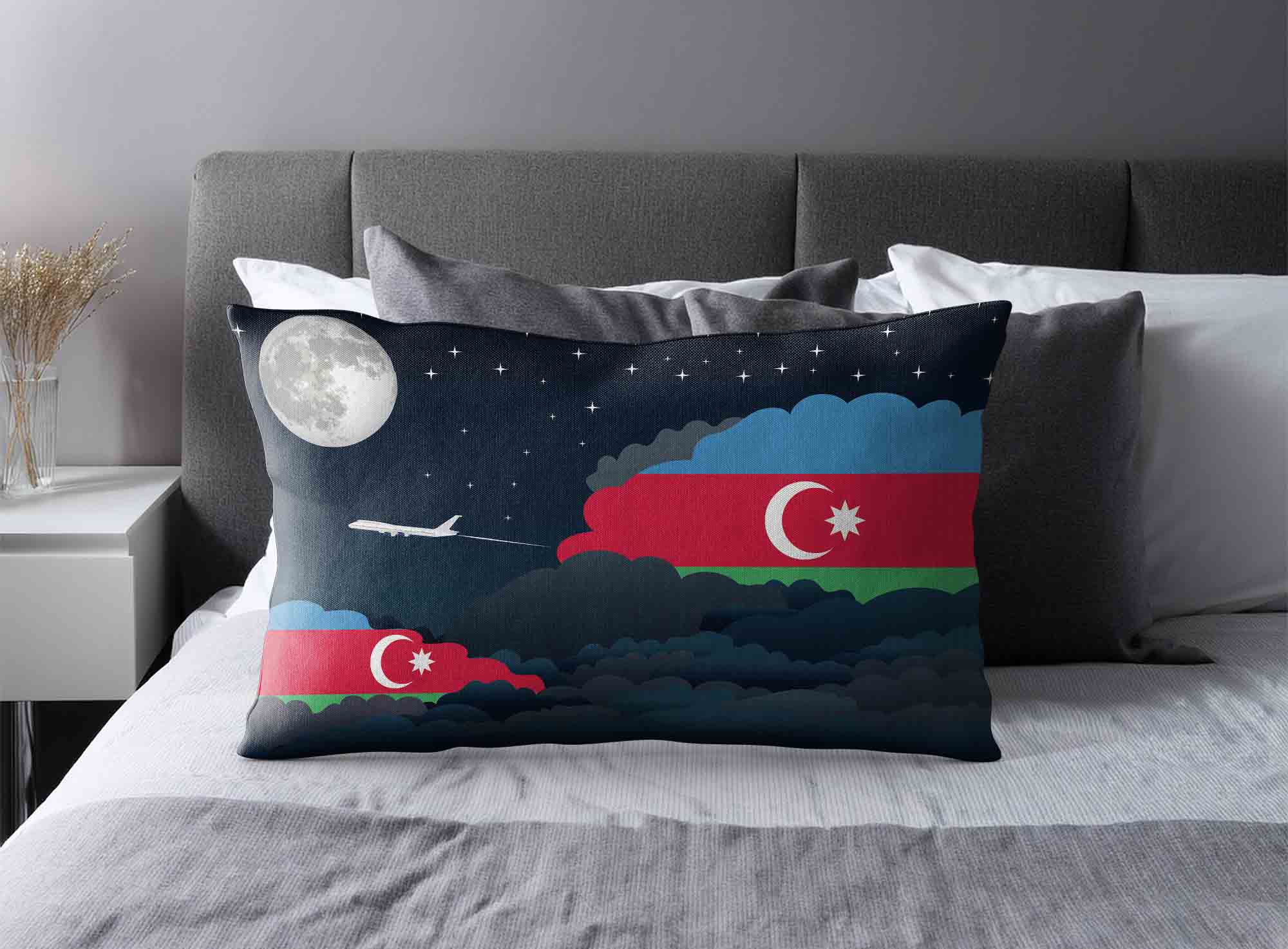 Azerbaijan World Airplane Night Clouds Square & Rectangle Pillow Cases | Aviation Night Sky Decorative Throw Pillow Covers image 2