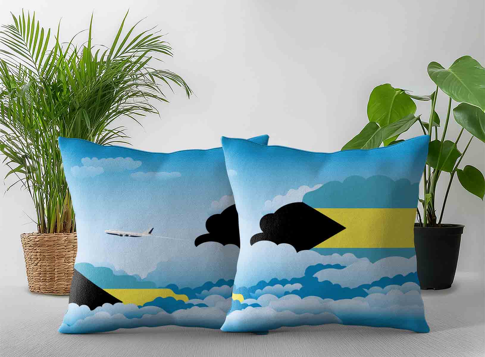 Bahamas World Airplane Day Clouds Square & Rectangle Pillow Cases | Aviation Sky Travel Decorative Throw Pillow Covers