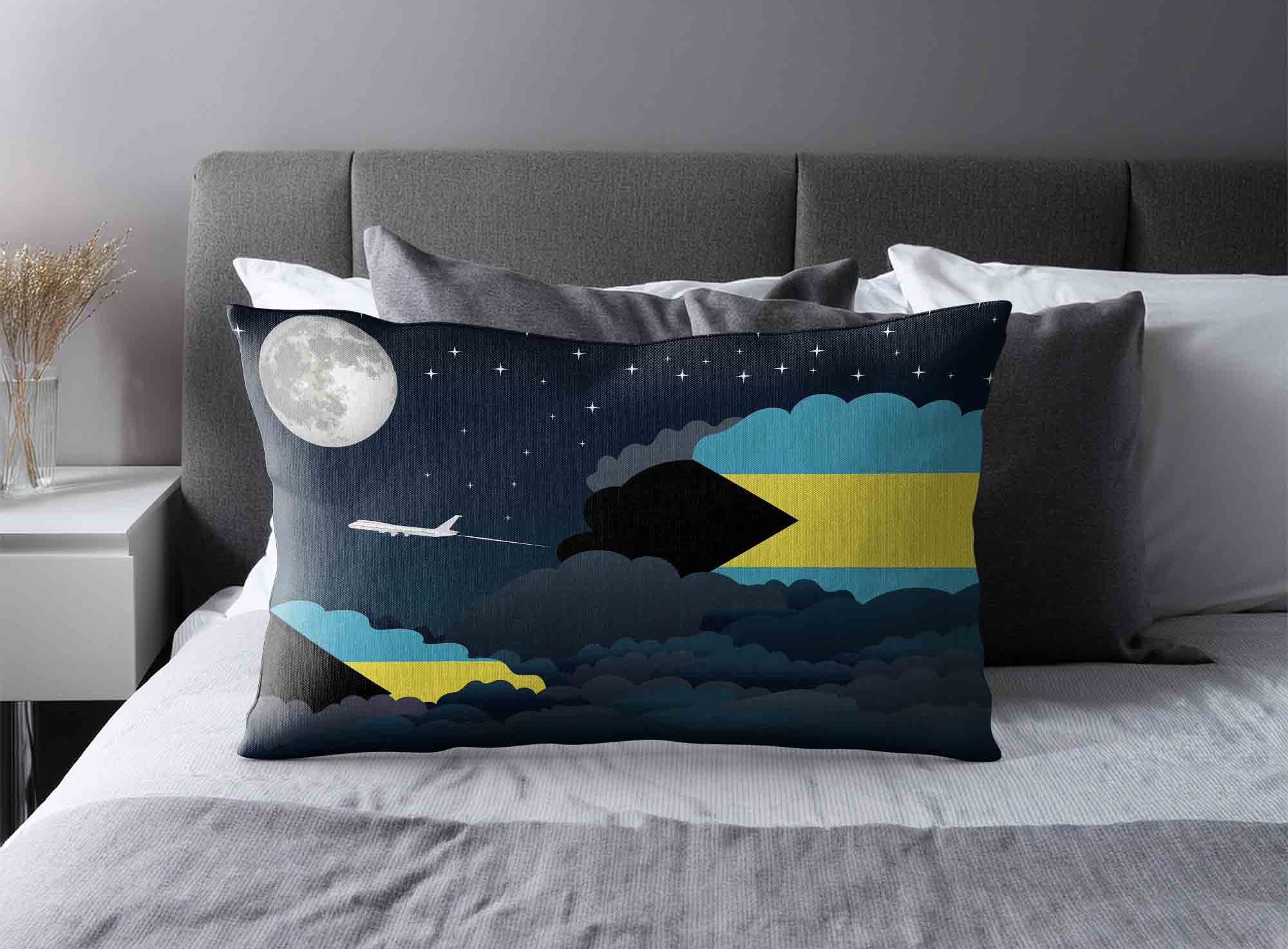Bahamas World Airplane Night Clouds Square & Rectangle Pillow Cases | Aviation Night Sky Decorative Throw Pillow Covers image 2