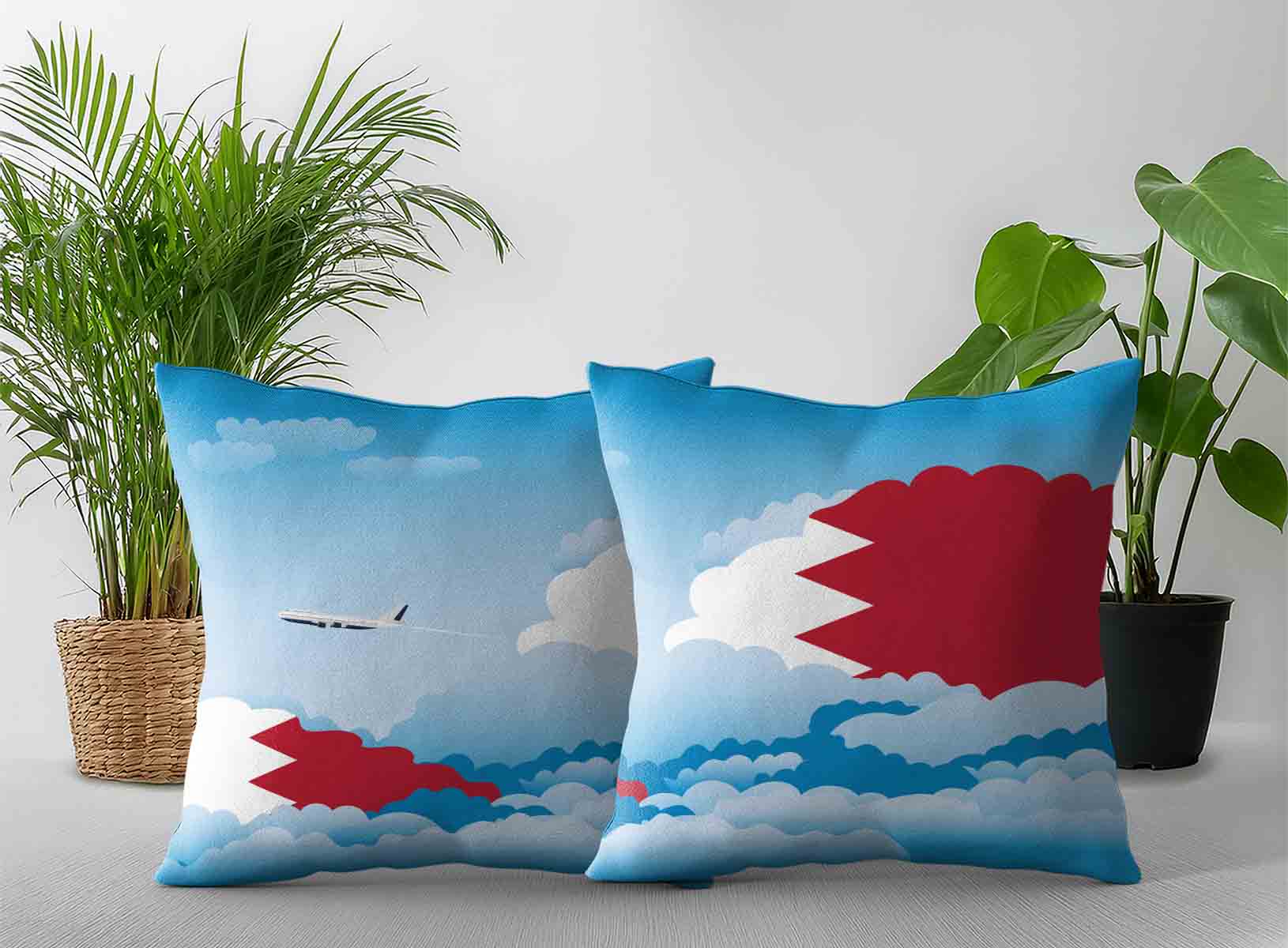 Bahrain World Airplane Day Clouds Square & Rectangle Pillow Cases | Aviation Sky Travel Decorative Throw Pillow Covers