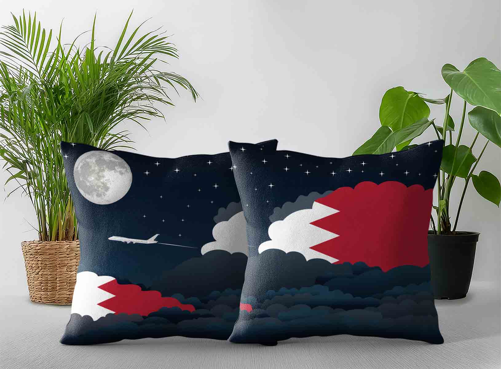 Bahrain World Airplane Night Clouds Square & Rectangle Pillow Cases | Aviation Night Sky Decorative Throw Pillow Covers