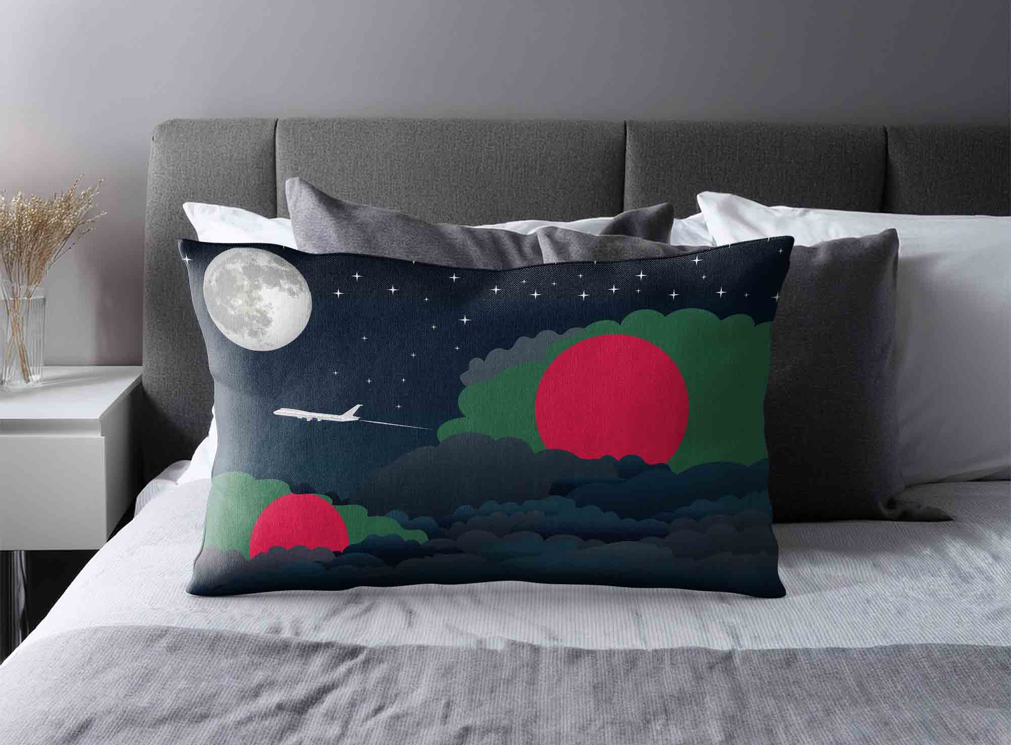 Bangladesh World Airplane Night Clouds Square & Rectangle Pillow Cases | Aviation Night Sky Decorative Throw Pillow Covers image 2
