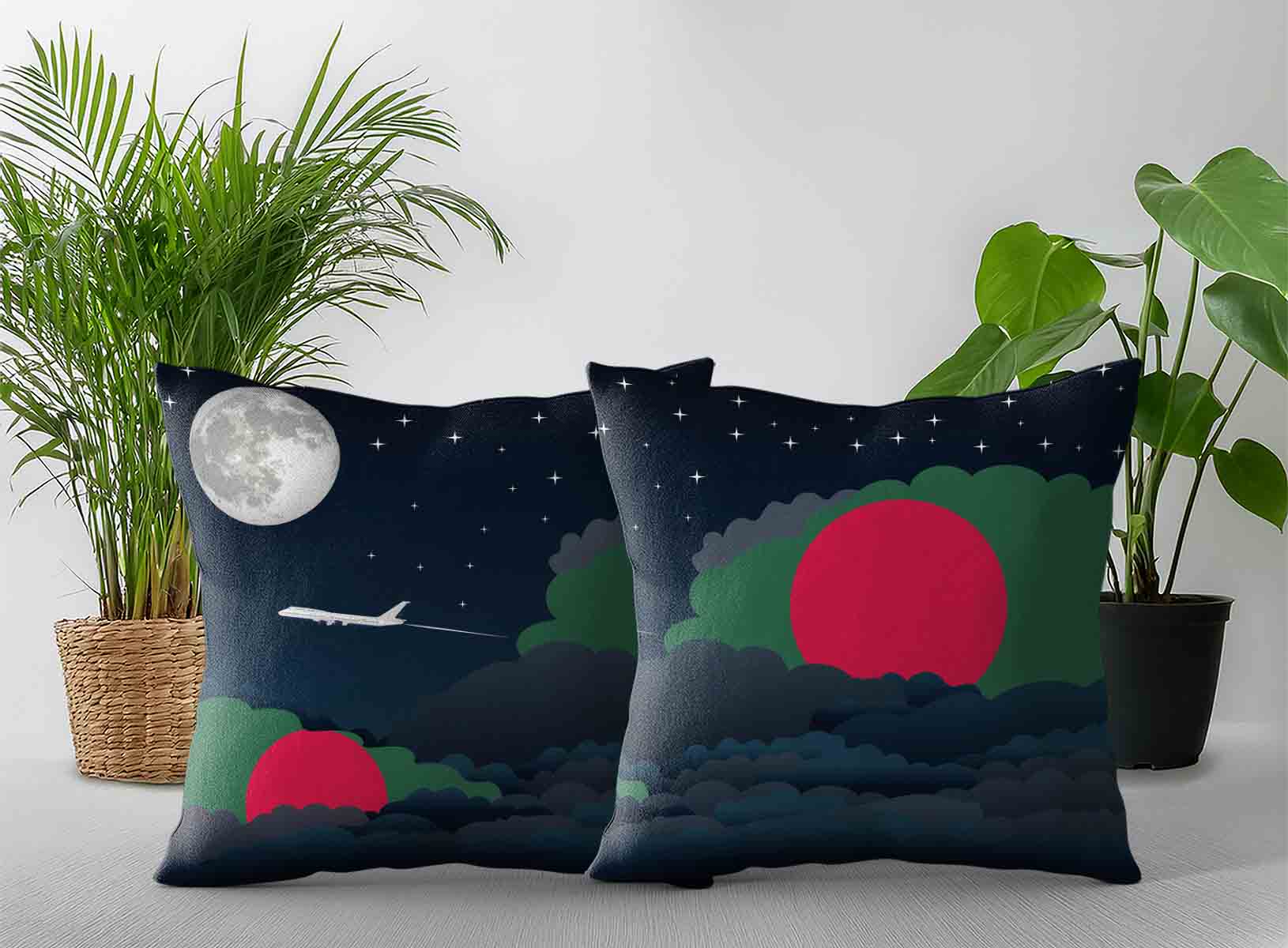 Bangladesh World Airplane Night Clouds Square & Rectangle Pillow Cases | Aviation Night Sky Decorative Throw Pillow Covers