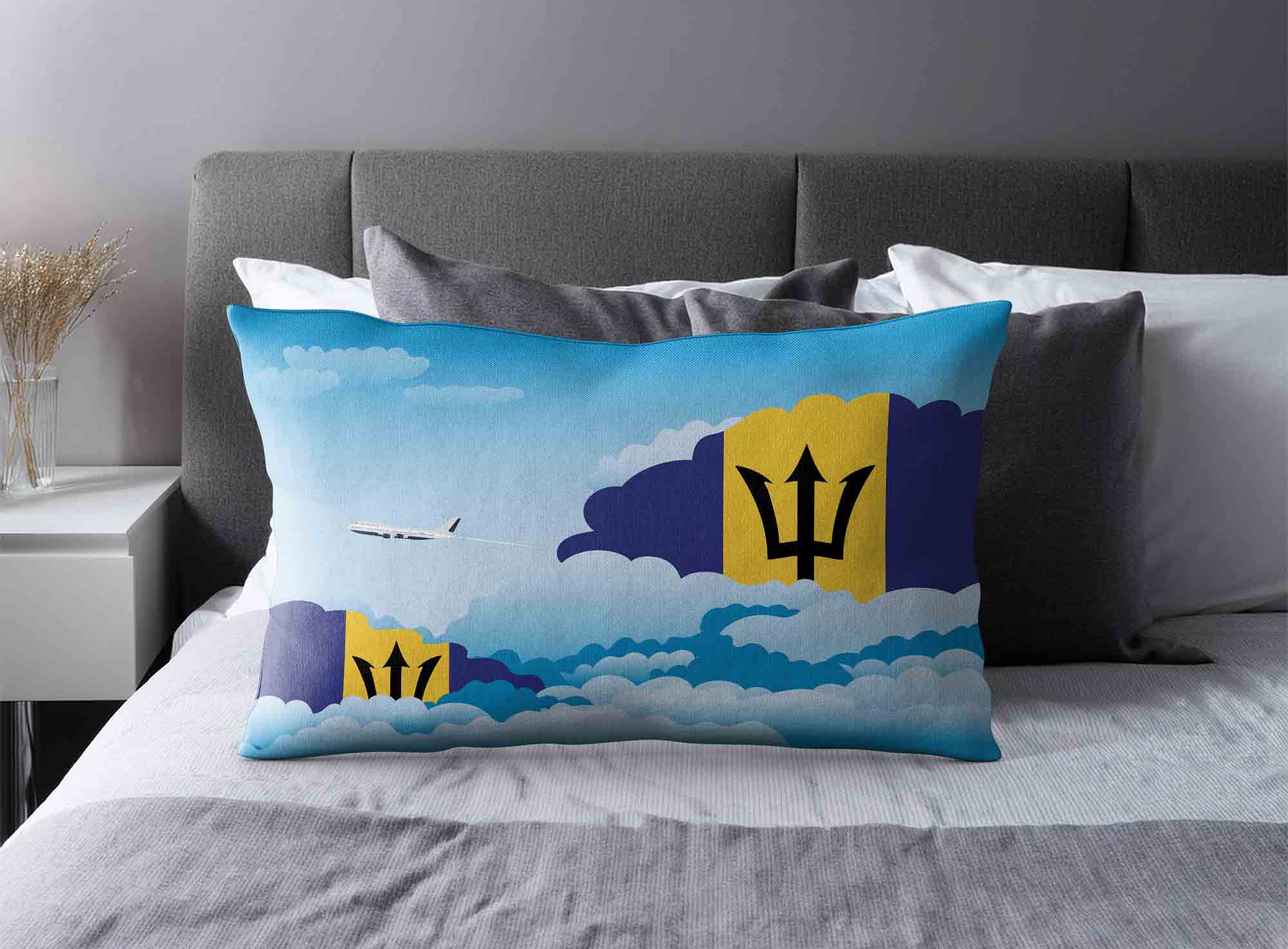 Barbados World Airplane Day Clouds Square & Rectangle Pillow Cases | Aviation Sky Travel Decorative Throw Pillow Covers image 2
