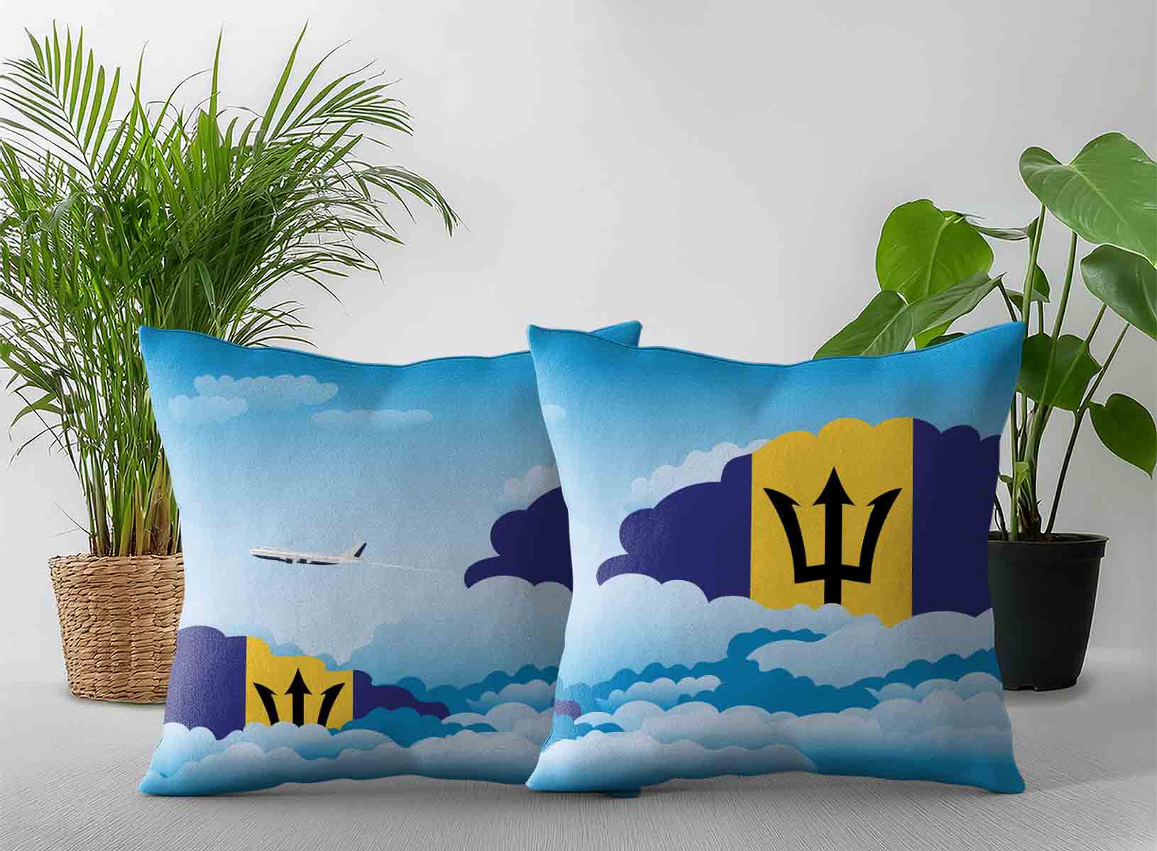Barbados World Airplane Day Clouds Square & Rectangle Pillow Cases | Aviation Sky Travel Decorative Throw Pillow Covers