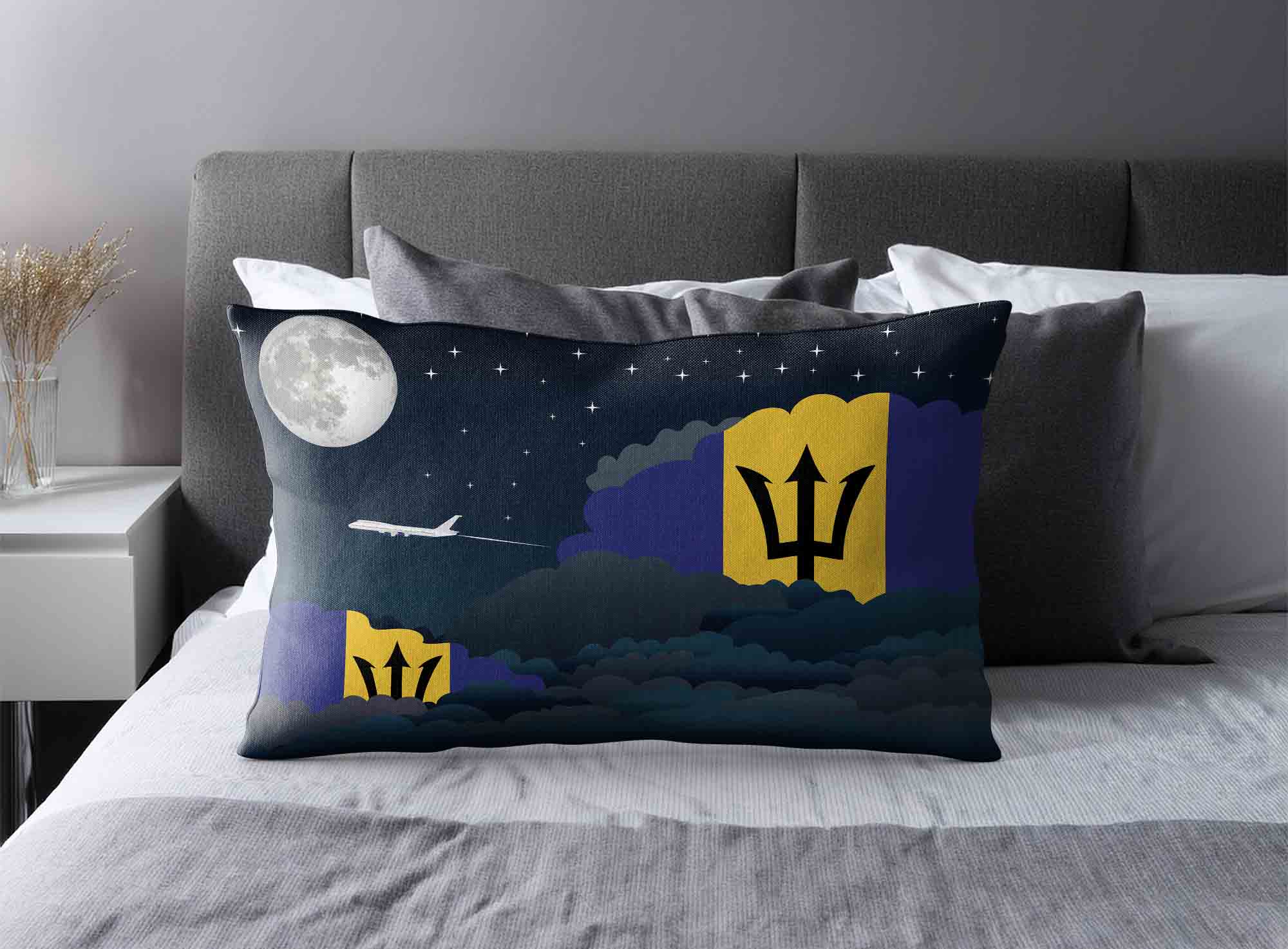 Barbados World Airplane Night Clouds Square & Rectangle Pillow Cases | Aviation Night Sky Decorative Throw Pillow Covers image 2