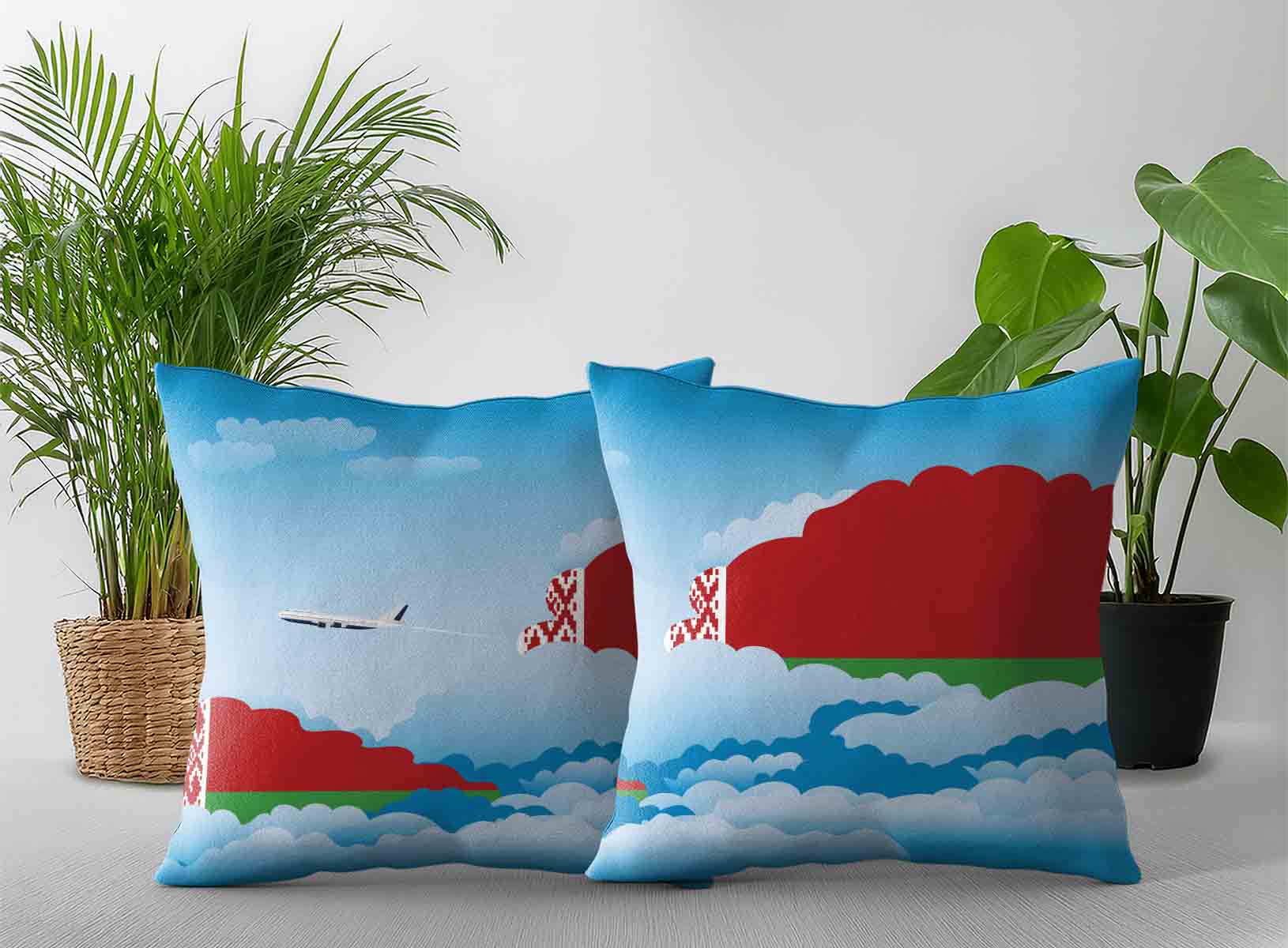 Belarus World Airplane Day Clouds Square & Rectangle Pillow Cases | Aviation Sky Travel Decorative Throw Pillow Covers