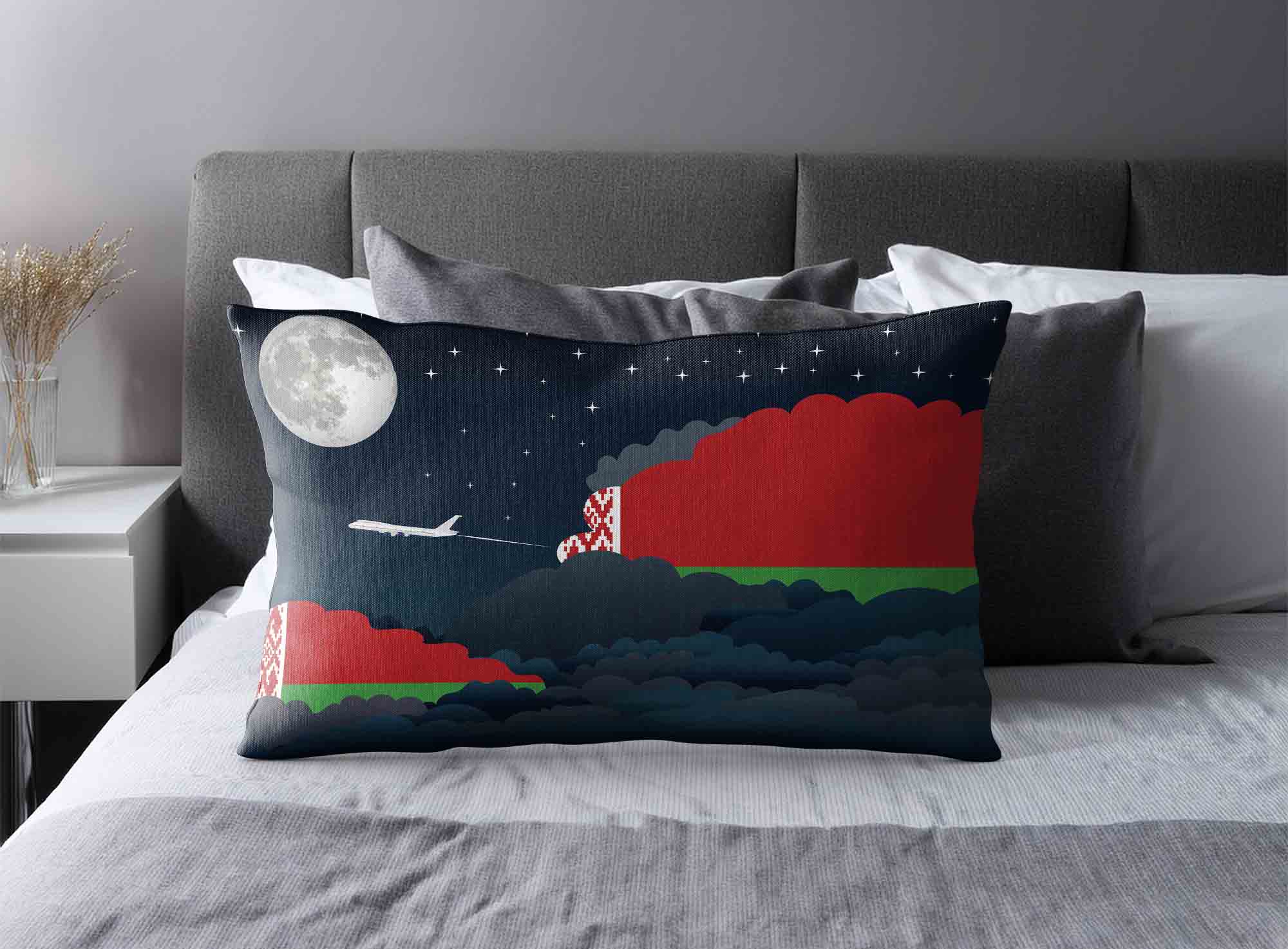 Belarus World Airplane Night Clouds Square & Rectangle Pillow Cases | Aviation Night Sky Decorative Throw Pillow Covers image 2