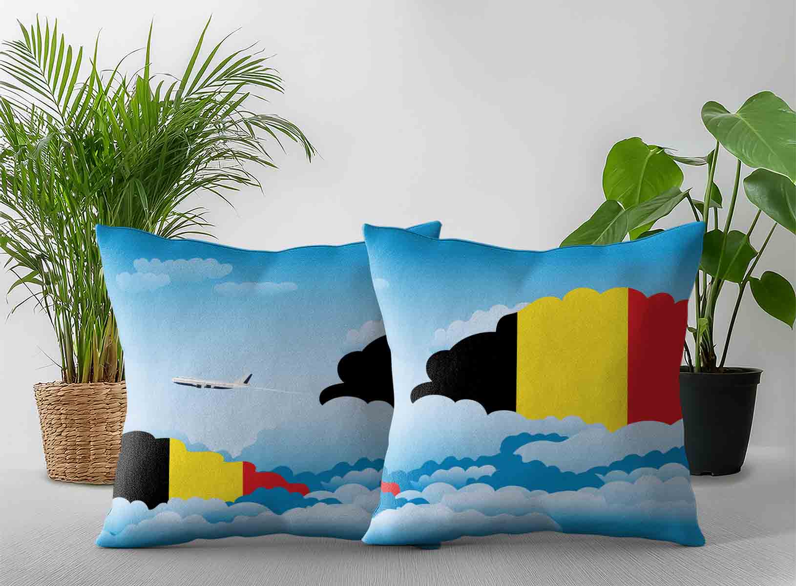 Belgium World Airplane Day Clouds Square & Rectangle Pillow Cases | Aviation Sky Travel Decorative Throw Pillow Covers