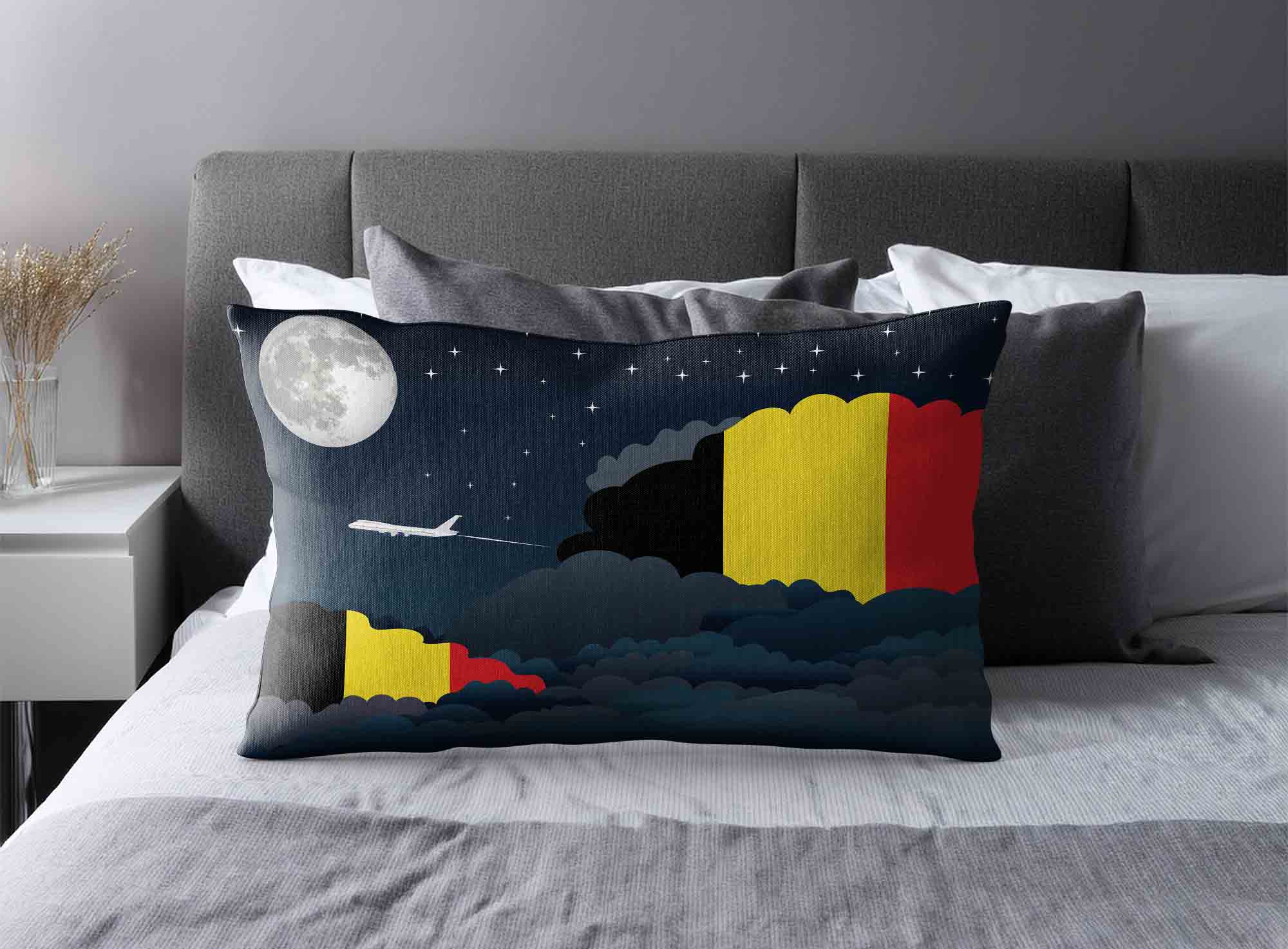 Belgium World Airplane Night Clouds Square & Rectangle Pillow Cases | Aviation Night Sky Decorative Throw Pillow Covers image 2