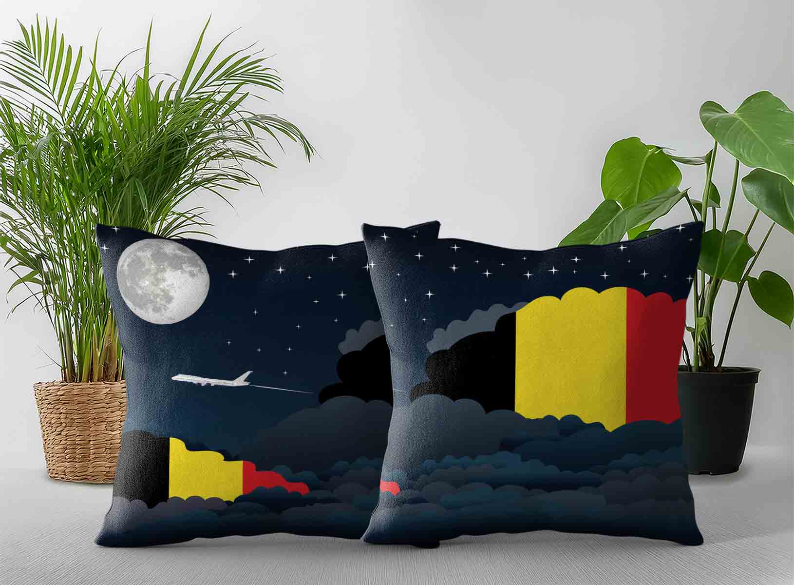 Belgium World Airplane Night Clouds Square & Rectangle Pillow Cases | Aviation Night Sky Decorative Throw Pillow Covers