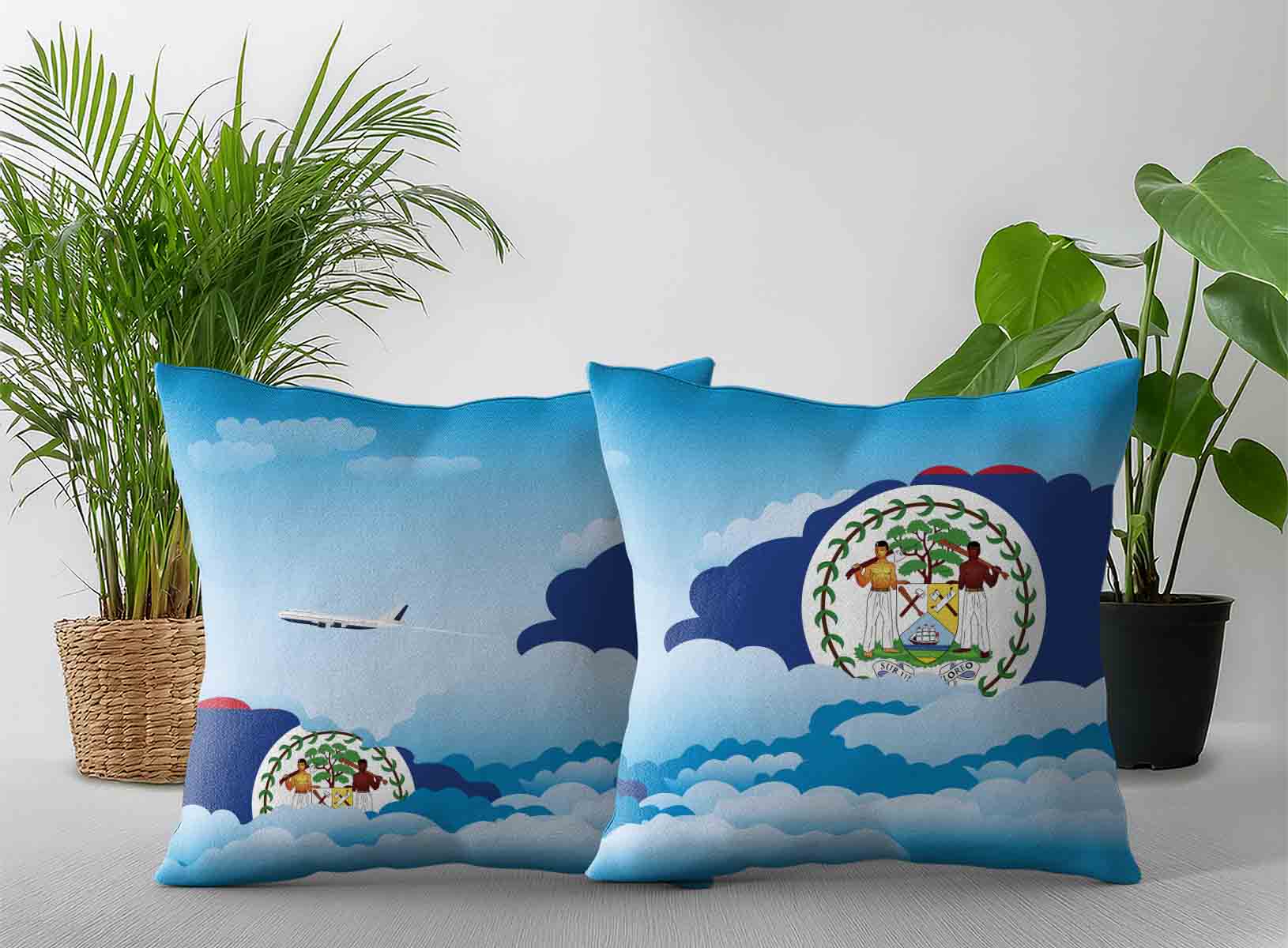 Belize World Airplane Day Clouds Square & Rectangle Pillow Cases | Aviation Sky Travel Decorative Throw Pillow Covers