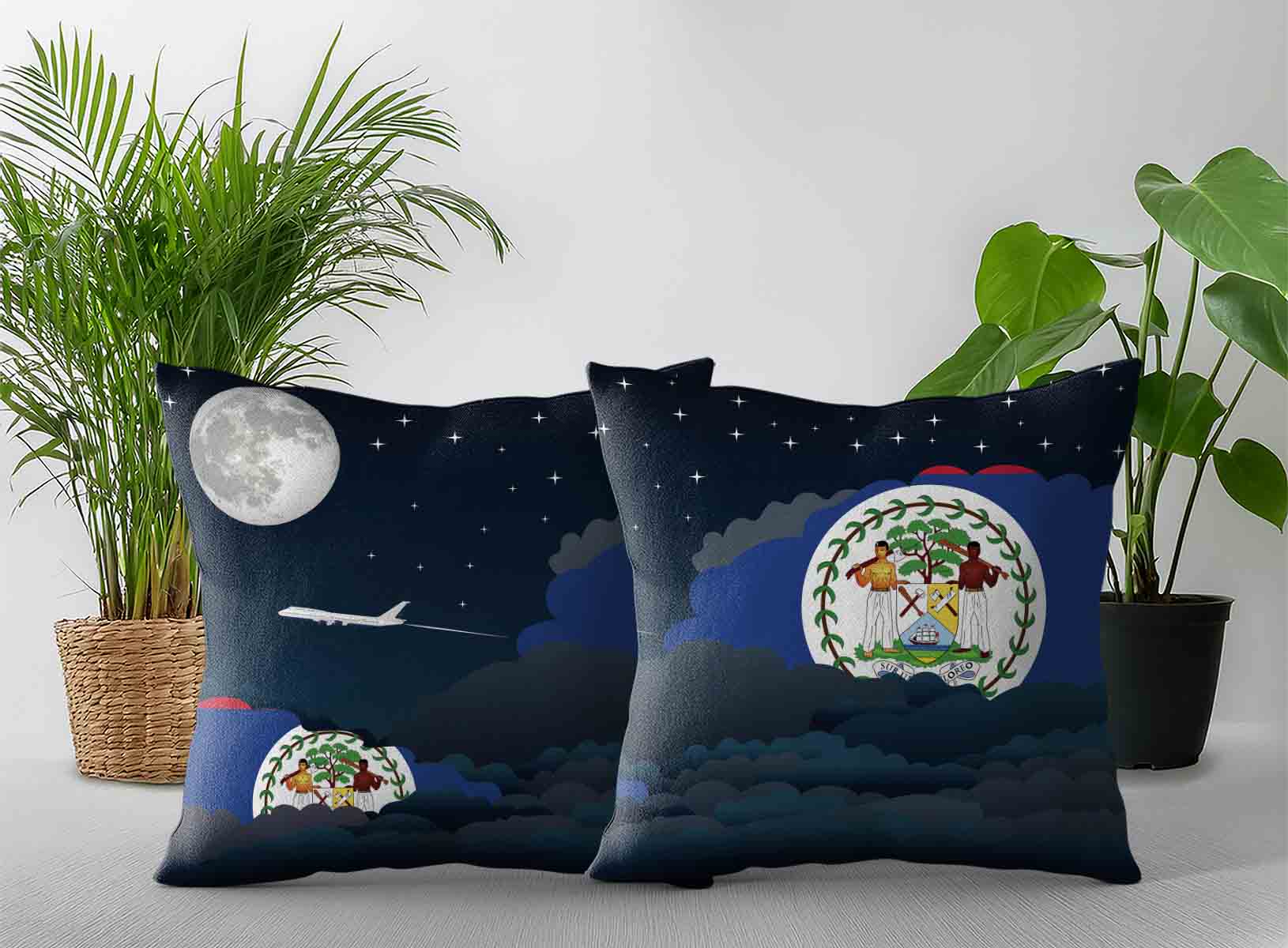 Belize World Airplane Night Clouds Square & Rectangle Pillow Cases | Aviation Night Sky Decorative Throw Pillow Covers