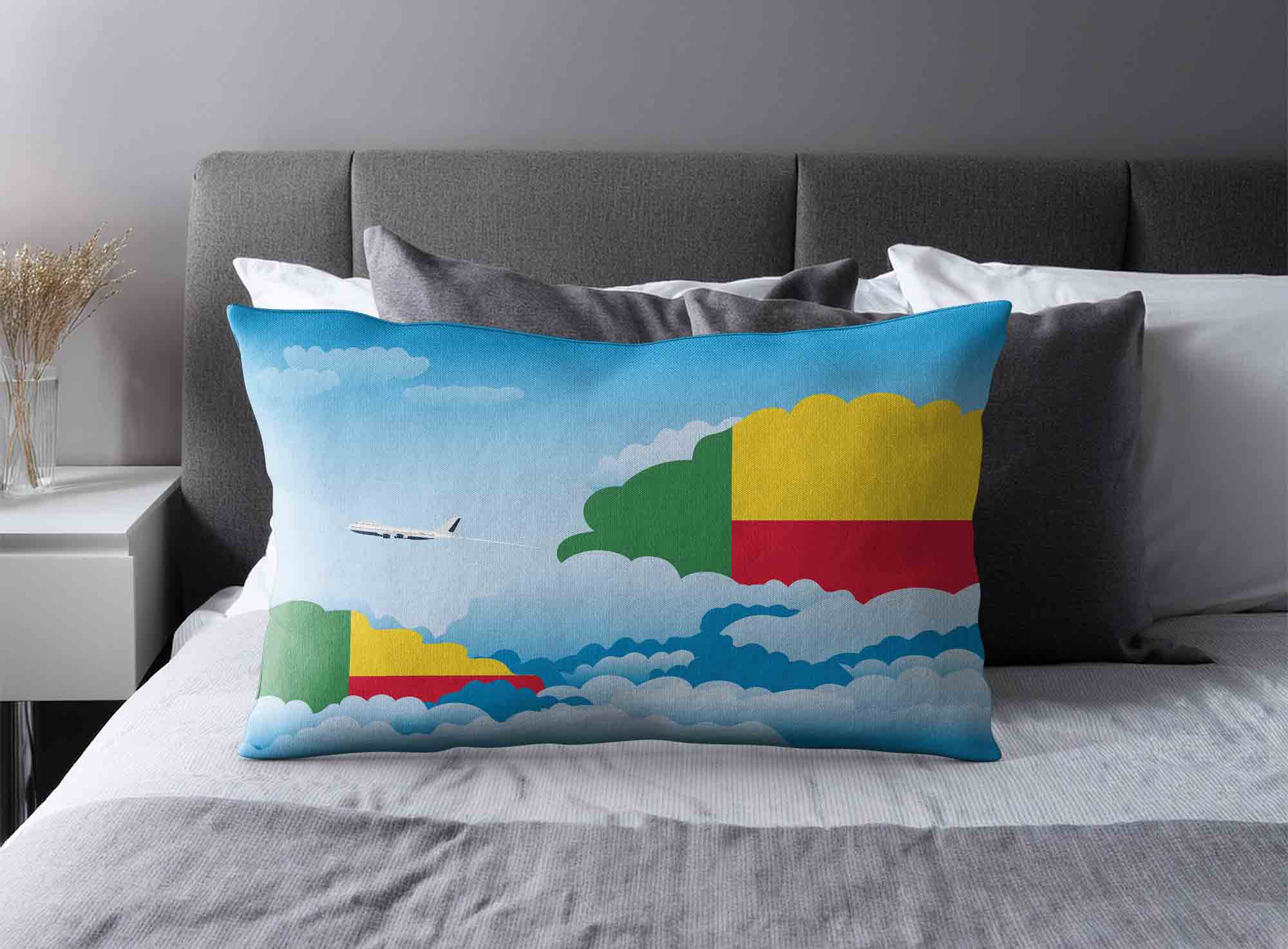 Benin World Airplane Day Clouds Square & Rectangle Pillow Cases | Aviation Sky Travel Decorative Throw Pillow Covers image 2