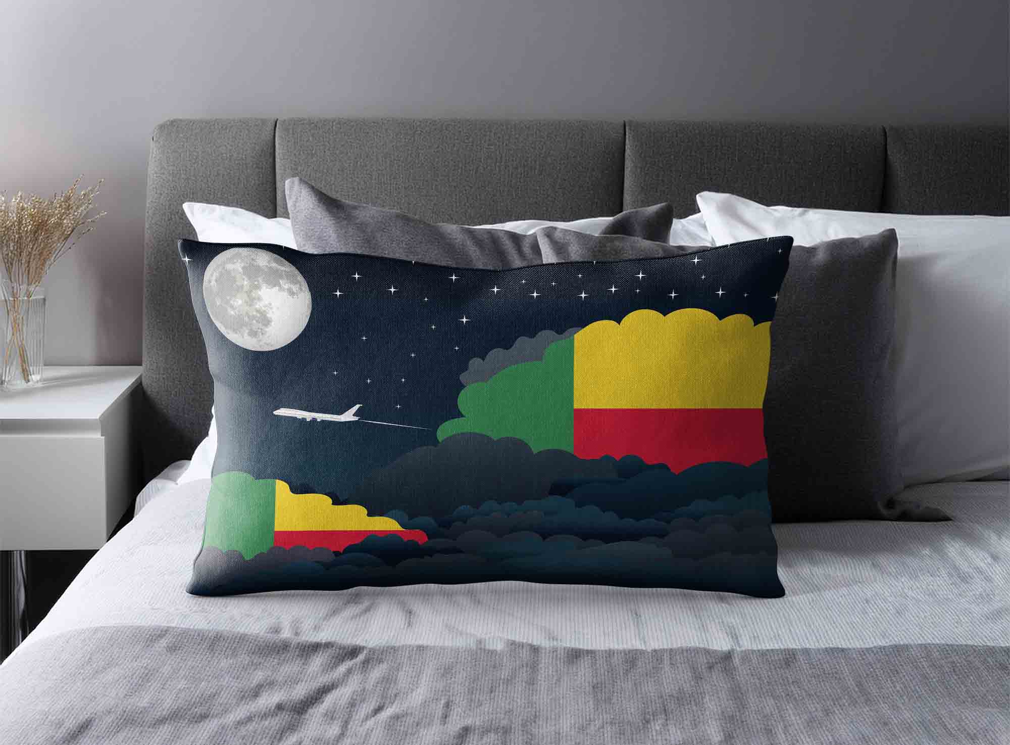 Benin World Airplane Night Clouds Square & Rectangle Pillow Cases | Aviation Night Sky Decorative Throw Pillow Covers image 2