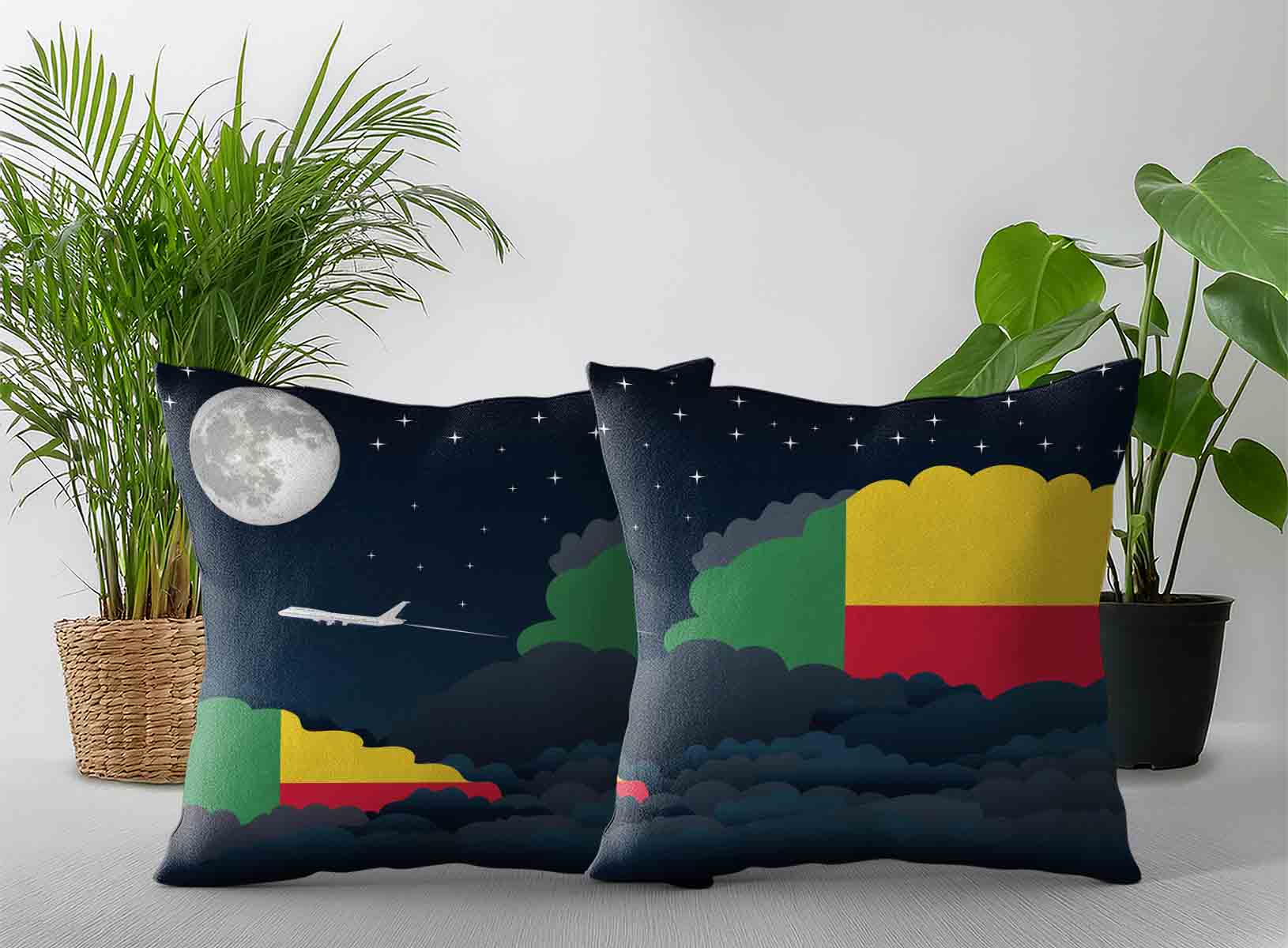Benin World Airplane Night Clouds Square & Rectangle Pillow Cases | Aviation Night Sky Decorative Throw Pillow Covers