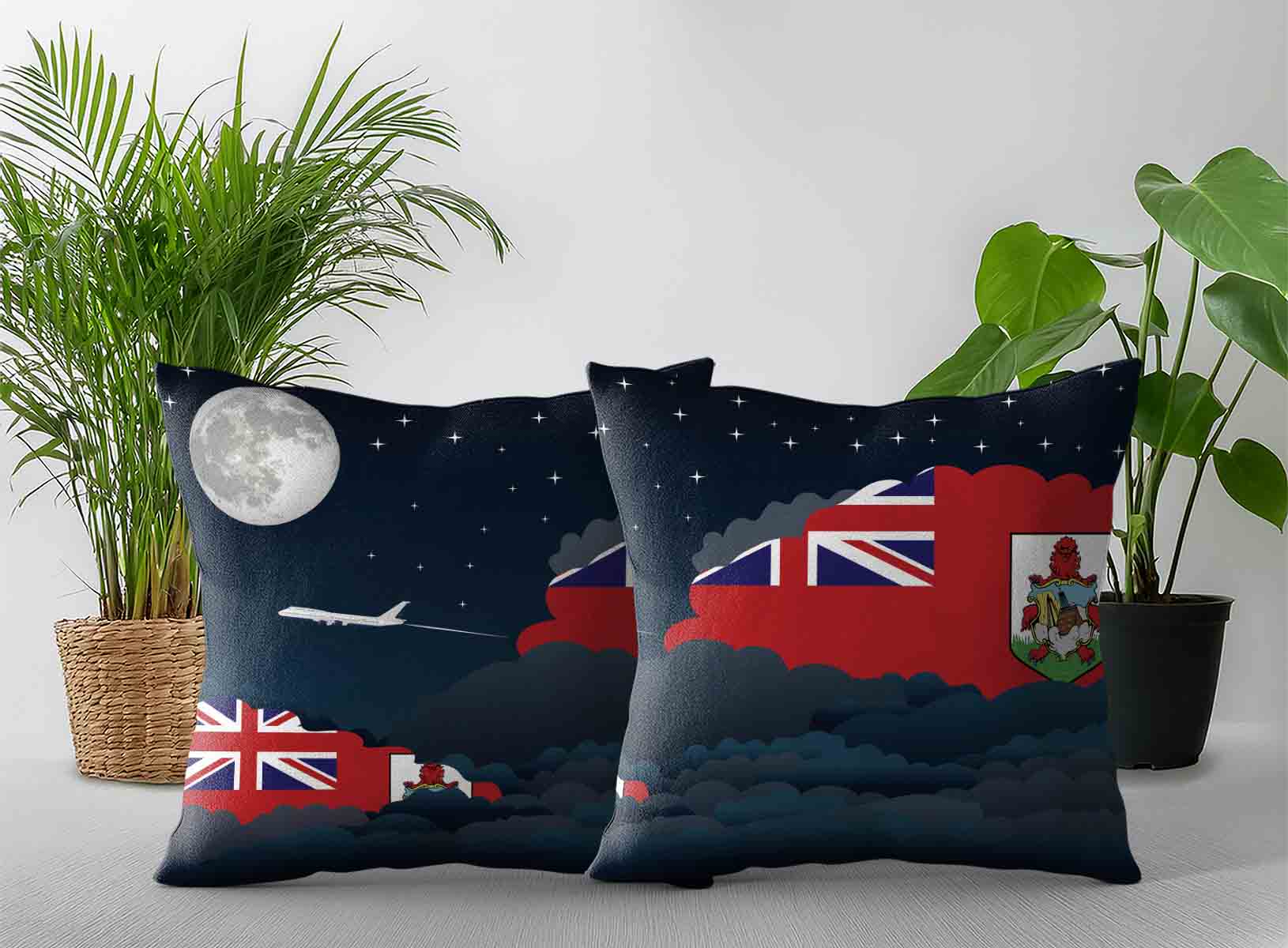 Bermuda World Airplane Night Clouds Square & Rectangle Pillow Cases | Aviation Night Sky Decorative Throw Pillow Covers