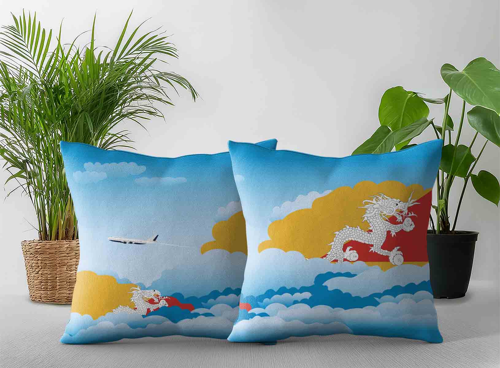 Bhutan World Airplane Day Clouds Square & Rectangle Pillow Cases | Aviation Sky Travel Decorative Throw Pillow Covers