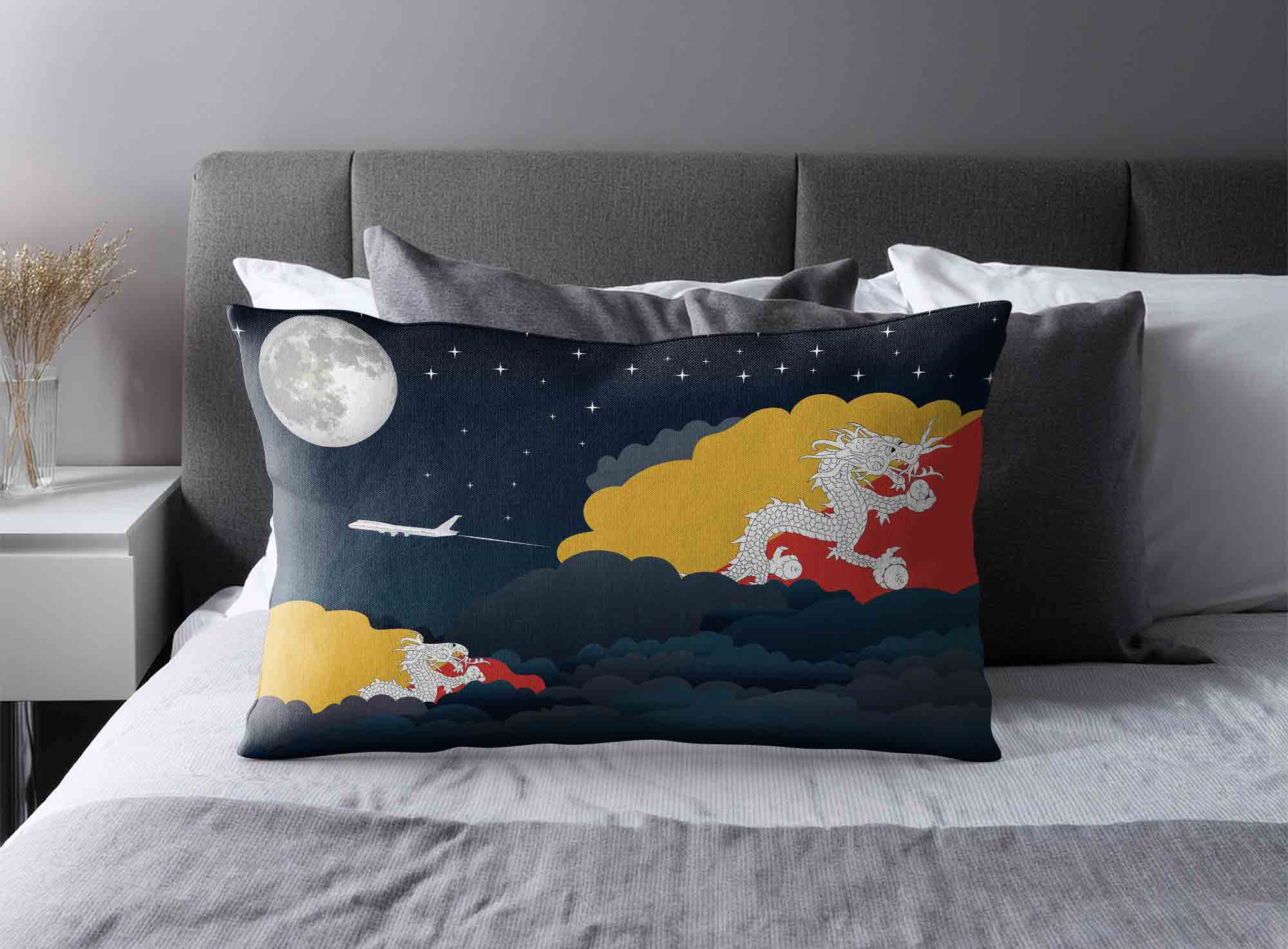 Bhutan World Airplane Night Clouds Square & Rectangle Pillow Cases | Aviation Night Sky Decorative Throw Pillow Covers image 2