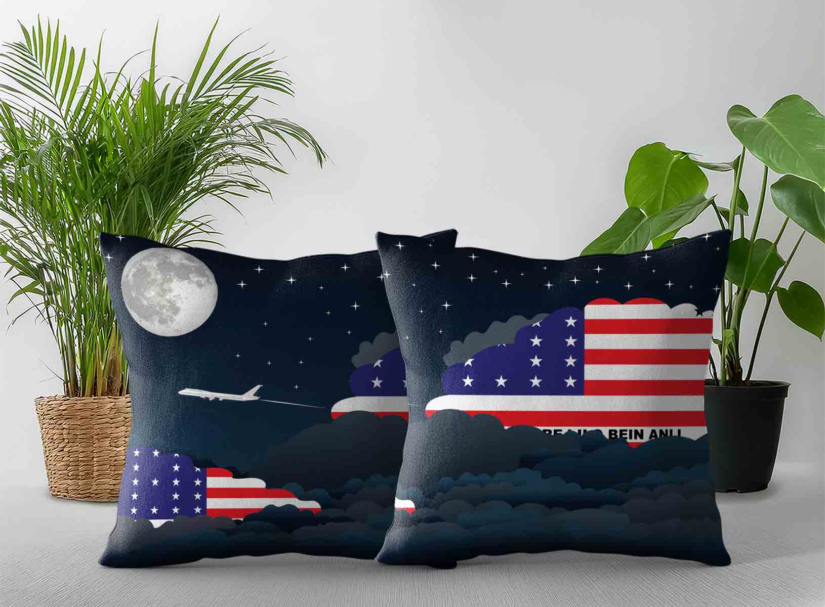 Bikini Atoll World Airplane Night Clouds Square & Rectangle Pillow Cases | Aviation Night Sky Decorative Throw Pillow Covers