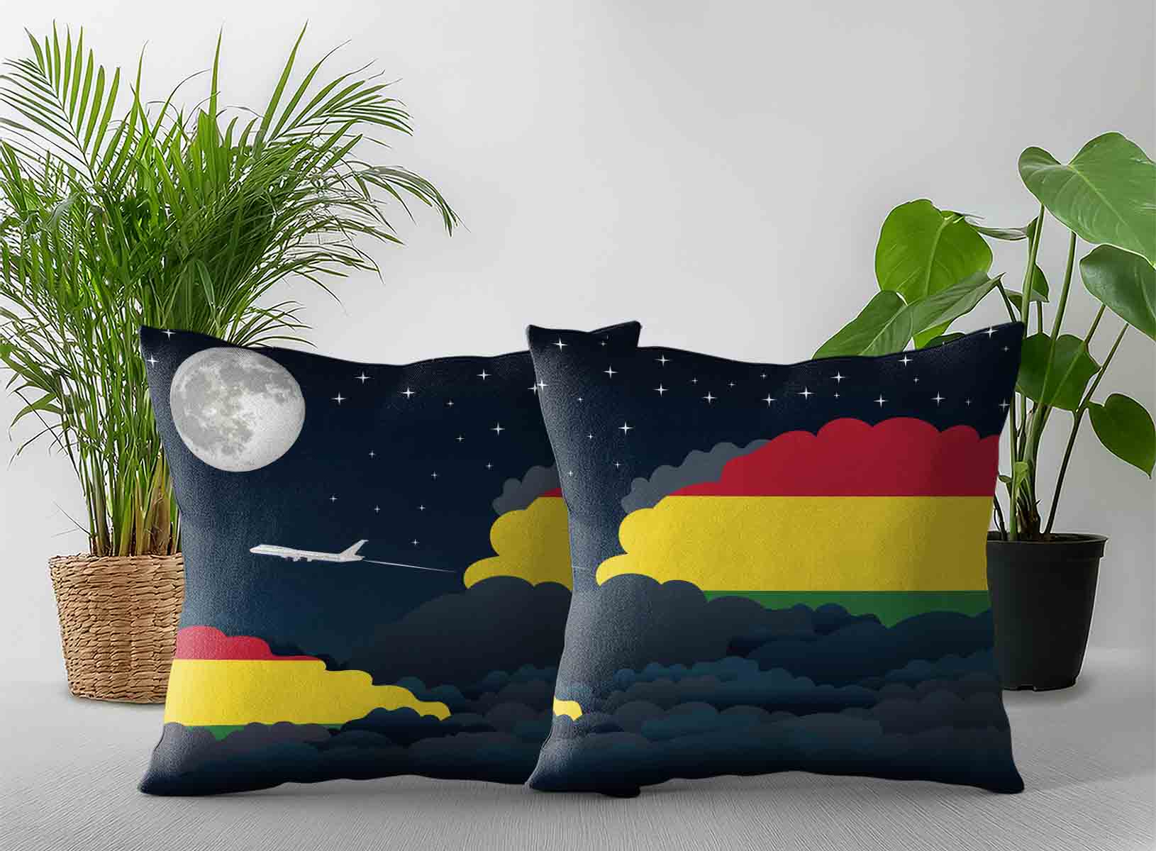 Bolivia World Airplane Night Clouds Square & Rectangle Pillow Cases | Aviation Night Sky Decorative Throw Pillow Covers