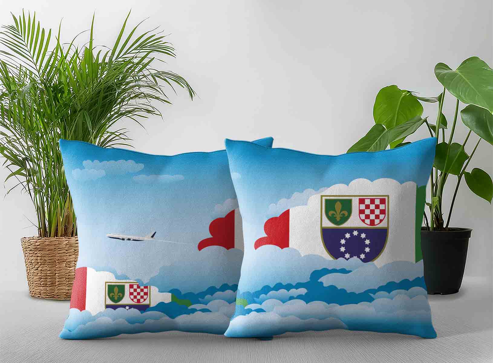 Bosnia Case and Herzegovina Federation of World Airplane Day Clouds Square & Rectangle Pillow Cases | Aviation Sky Travel Decorative Throw Pillow Covers