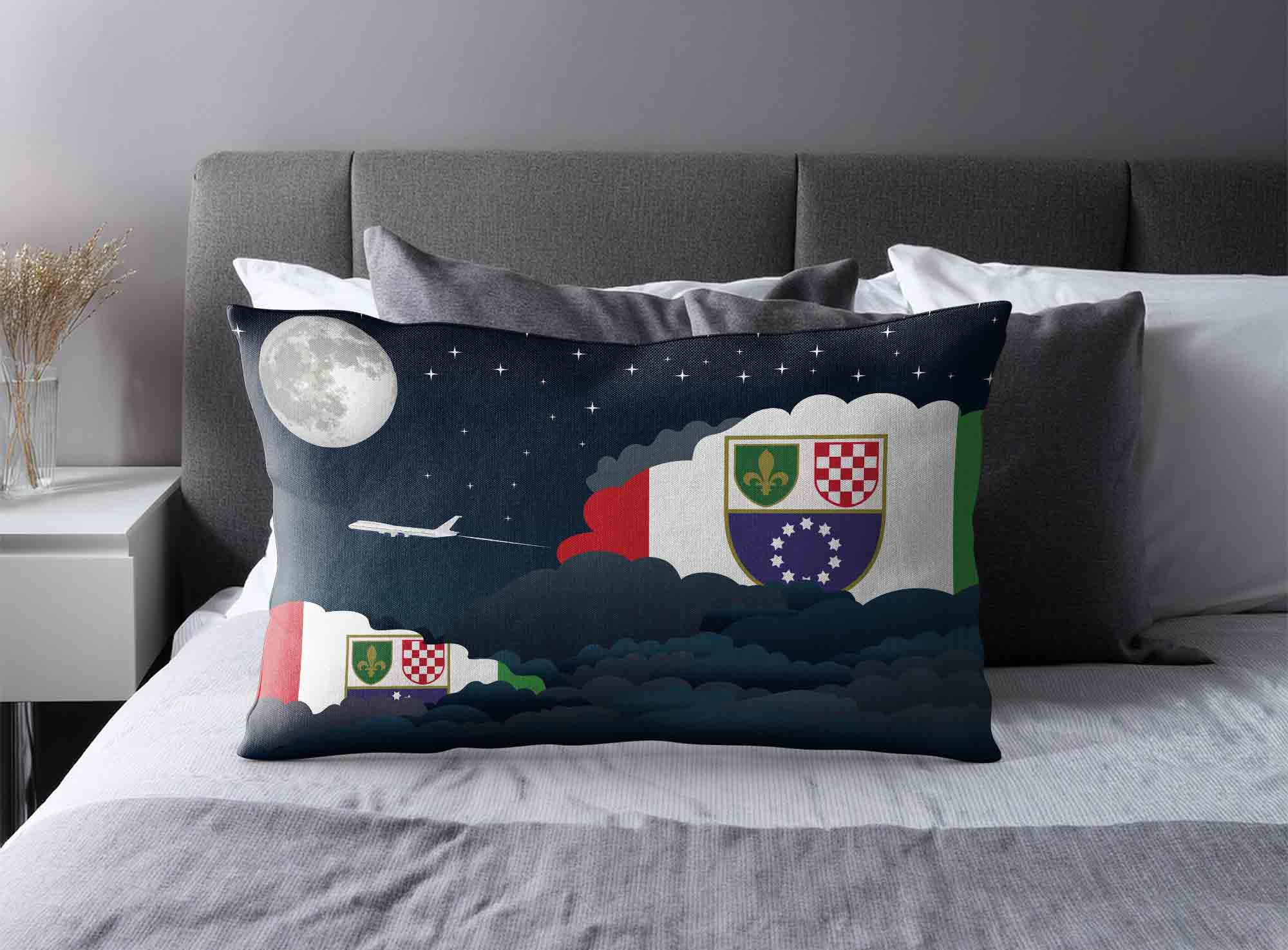 Bosnia Case and Herzegovina Federation of World Airplane Night Clouds Square & Rectangle Pillow Cases | Aviation Night Sky Decorative Throw Pillow Covers image 2