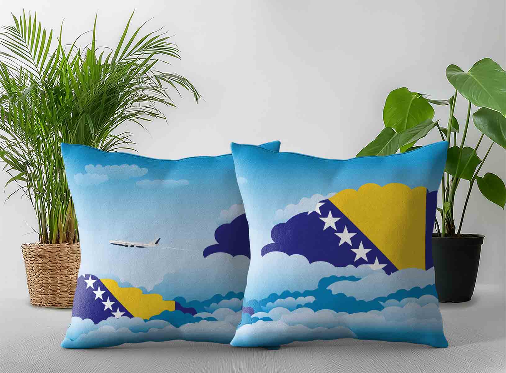 Bosnia Case and Herzegovina World Airplane Day Clouds Square & Rectangle Pillow Cases | Aviation Sky Travel Decorative Throw Pillow Covers