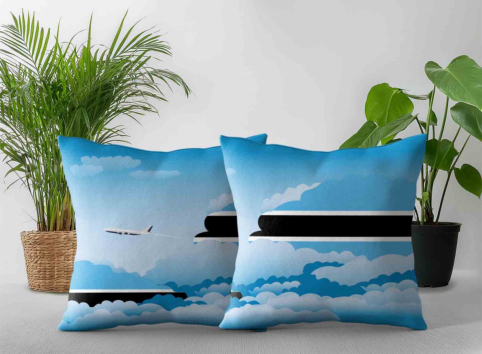 Botswana World Airplane Day Clouds Square & Rectangle Pillow Cases | Aviation Sky Travel Decorative Throw Pillow Covers