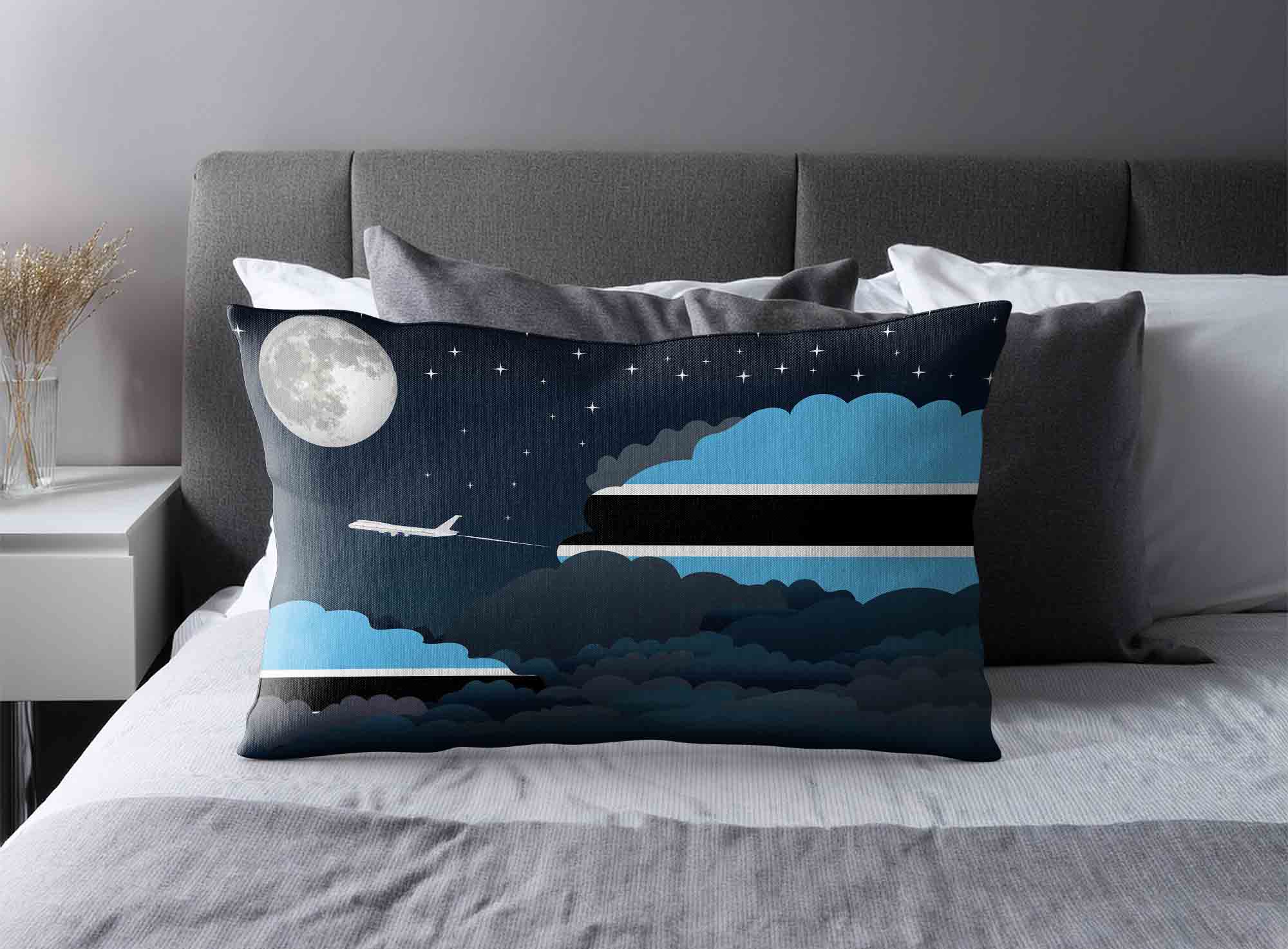 Botswana World Airplane Night Clouds Square & Rectangle Pillow Cases | Aviation Night Sky Decorative Throw Pillow Covers image 2