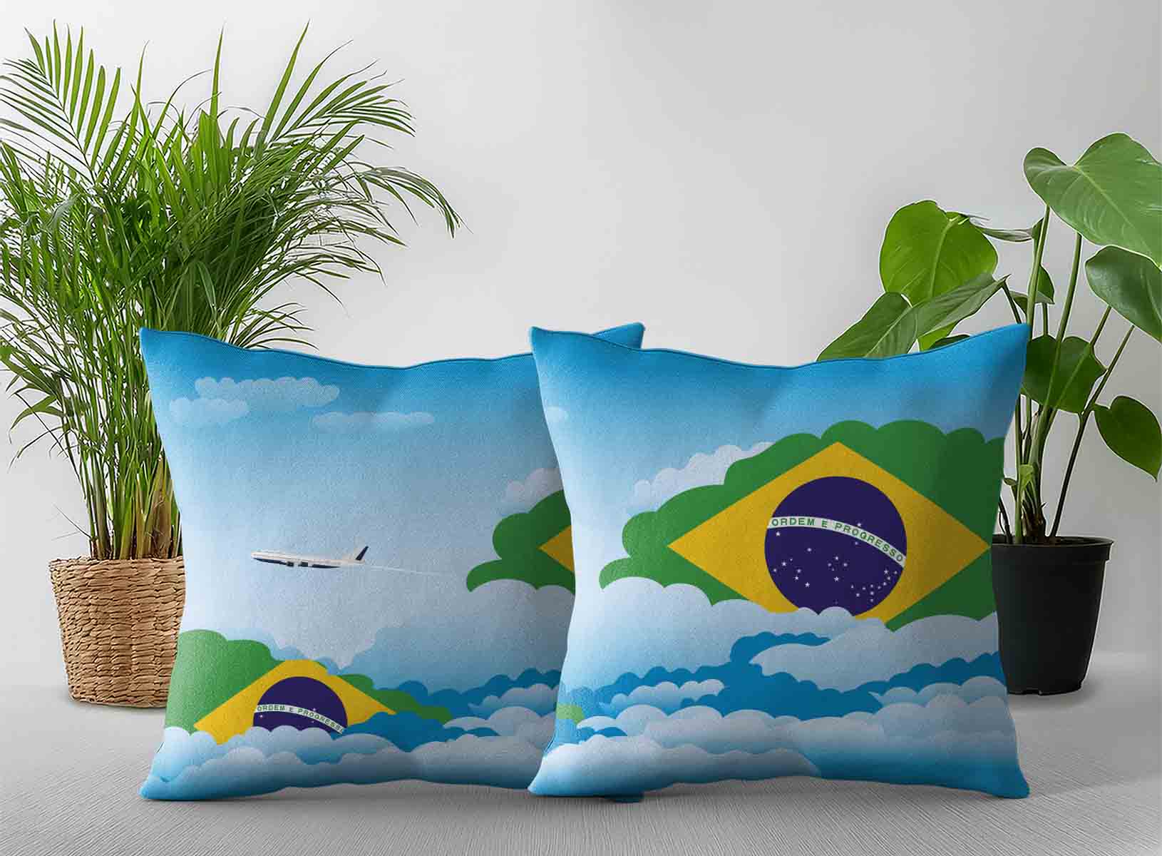 Brazil World Airplane Day Clouds Square & Rectangle Pillow Cases | Aviation Sky Travel Decorative Throw Pillow Covers