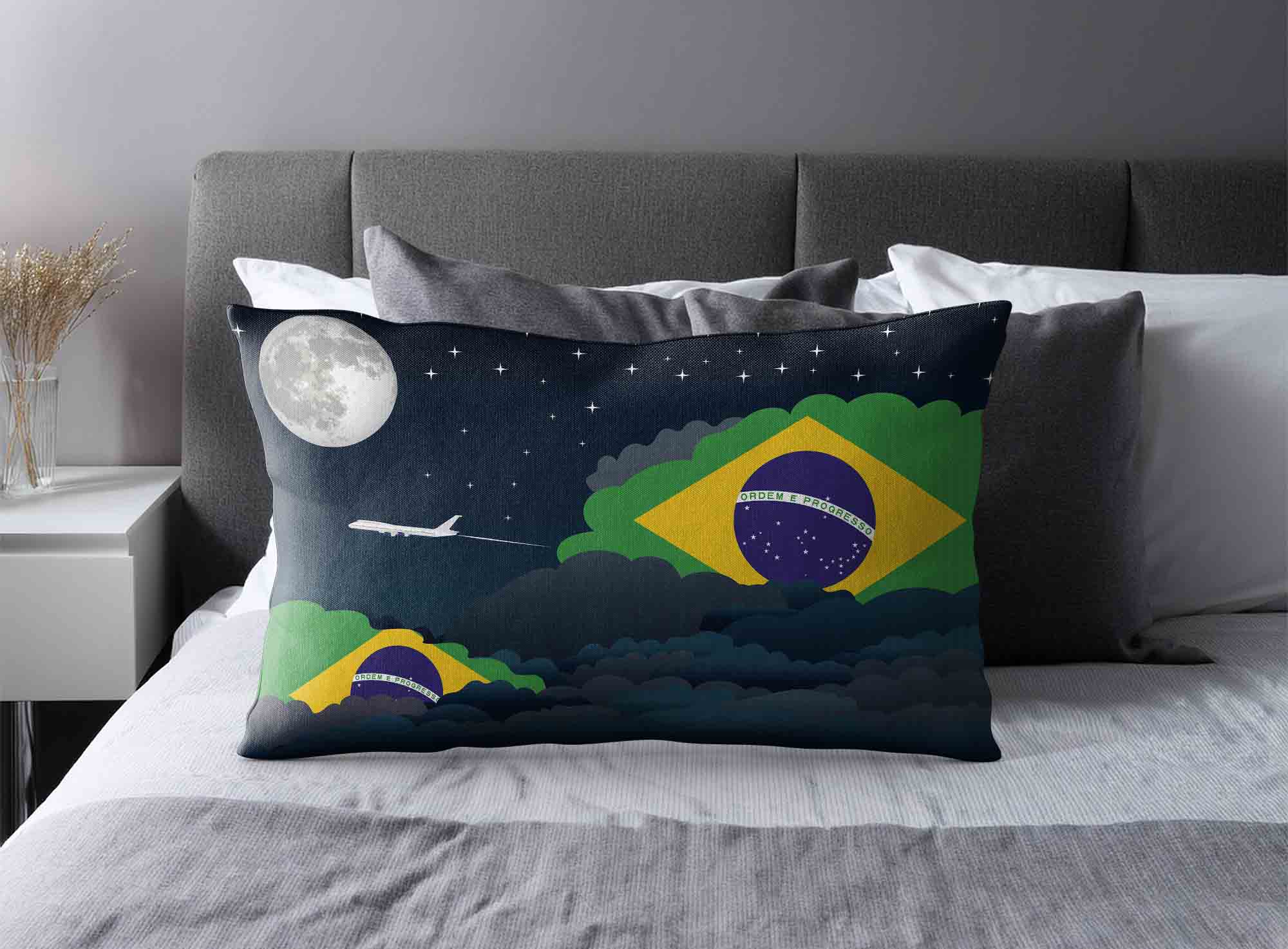 Brazil World Airplane Night Clouds Square & Rectangle Pillow Cases | Aviation Night Sky Decorative Throw Pillow Covers image 2