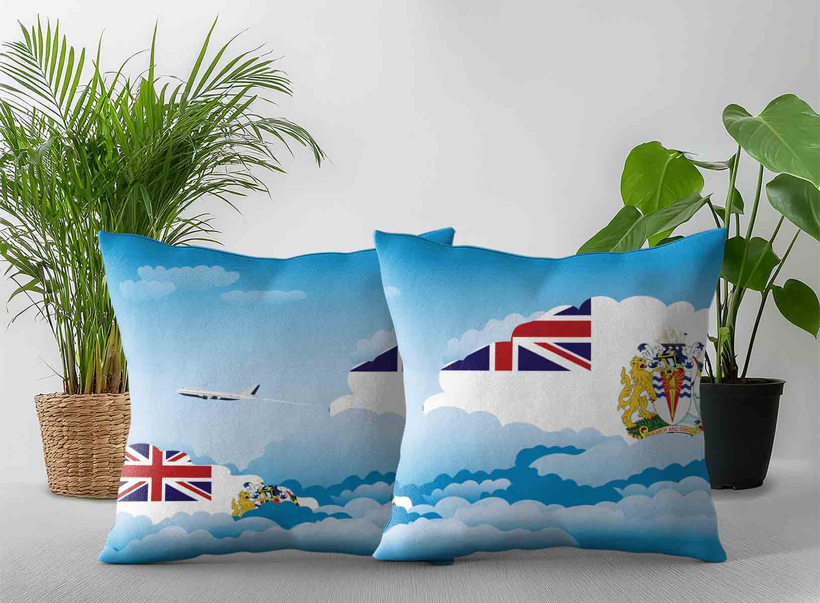 British Antarctic Territory World Airplane Day Clouds Square & Rectangle Pillow Cases | Aviation Sky Travel Decorative Throw Pillow Covers