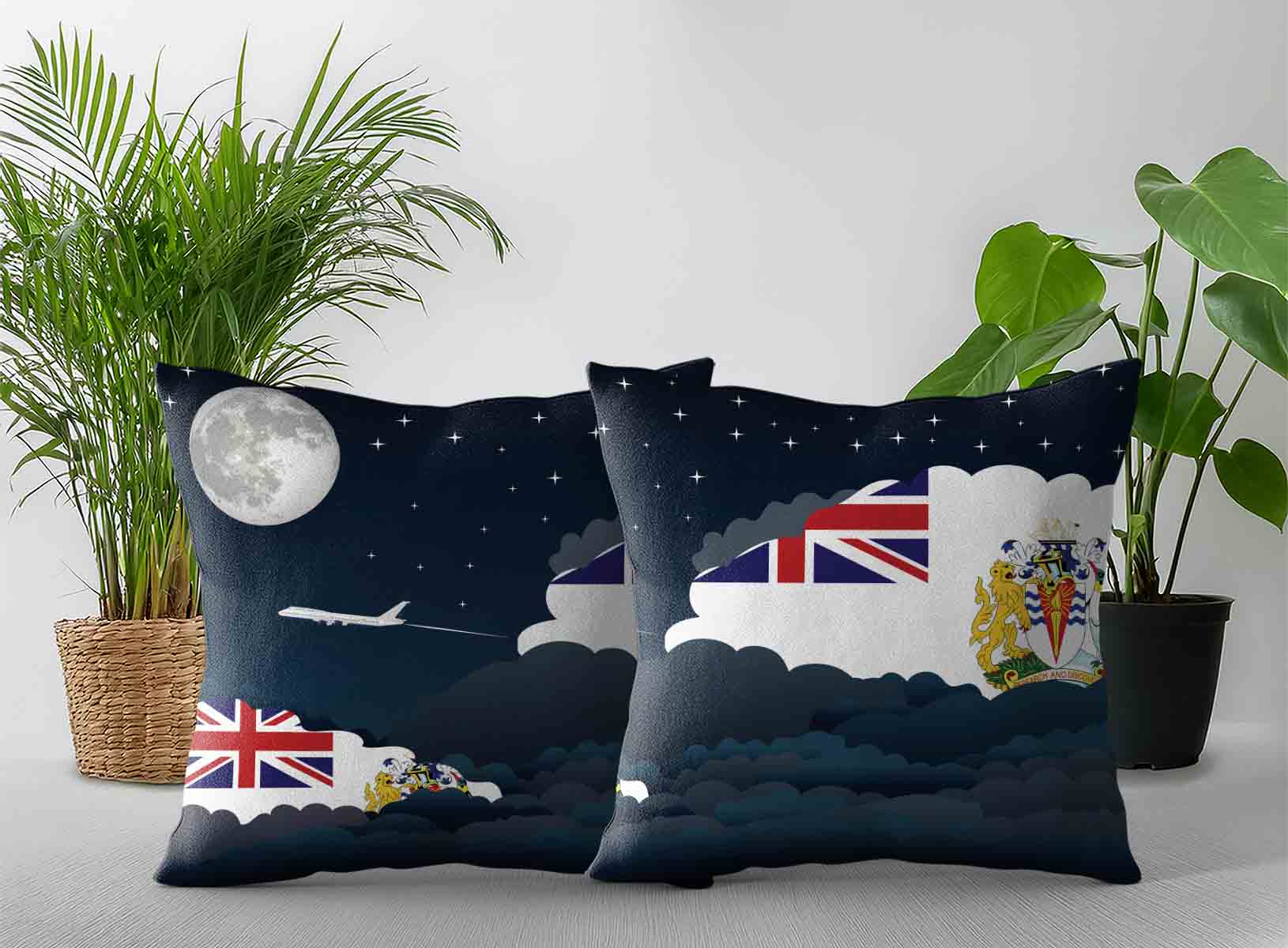 British Antarctic Territory World Airplane Night Clouds Square & Rectangle Pillow Cases | Aviation Night Sky Decorative Throw Pillow Covers