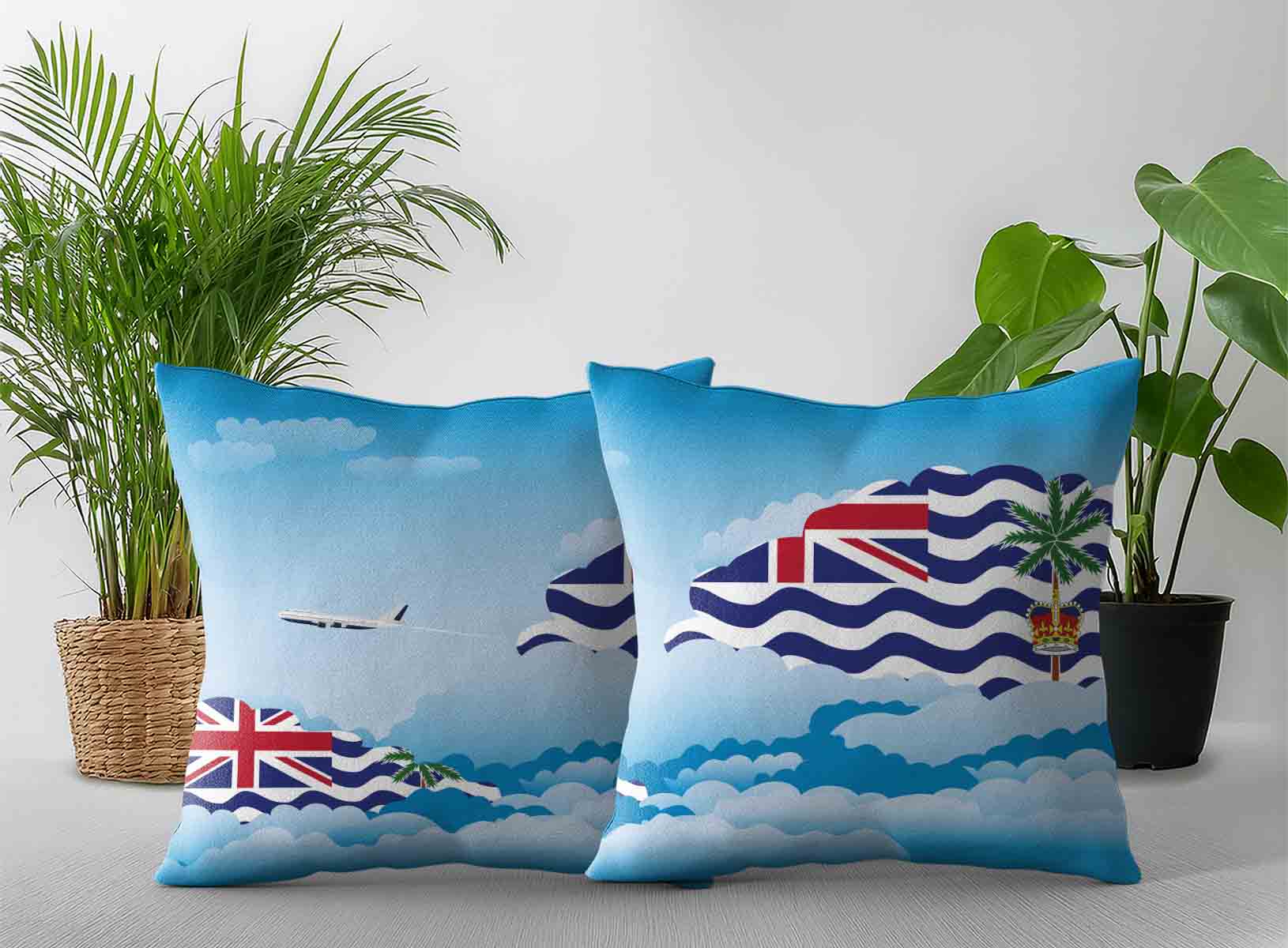 British Indian Ocean Territory World Airplane Day Clouds Square & Rectangle Pillow Cases | Aviation Sky Travel Decorative Throw Pillow Covers