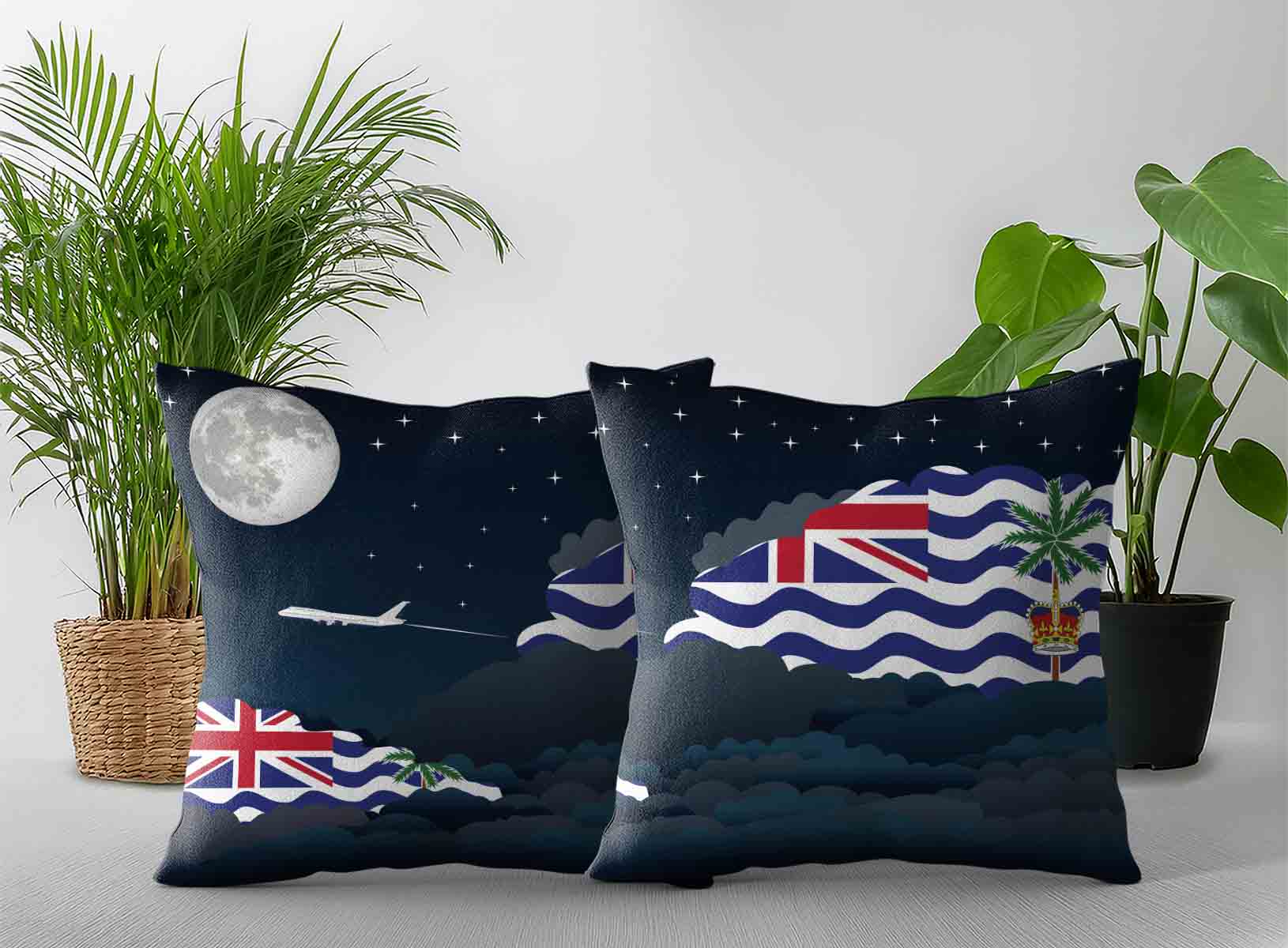 British Indian Ocean Territory World Airplane Night Clouds Square & Rectangle Pillow Cases | Aviation Night Sky Decorative Throw Pillow Covers