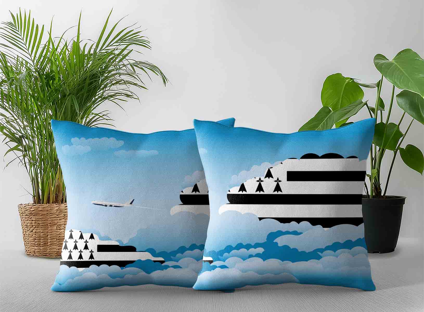 Brittany World Airplane Day Clouds Square & Rectangle Pillow Cases | Aviation Sky Travel Decorative Throw Pillow Covers