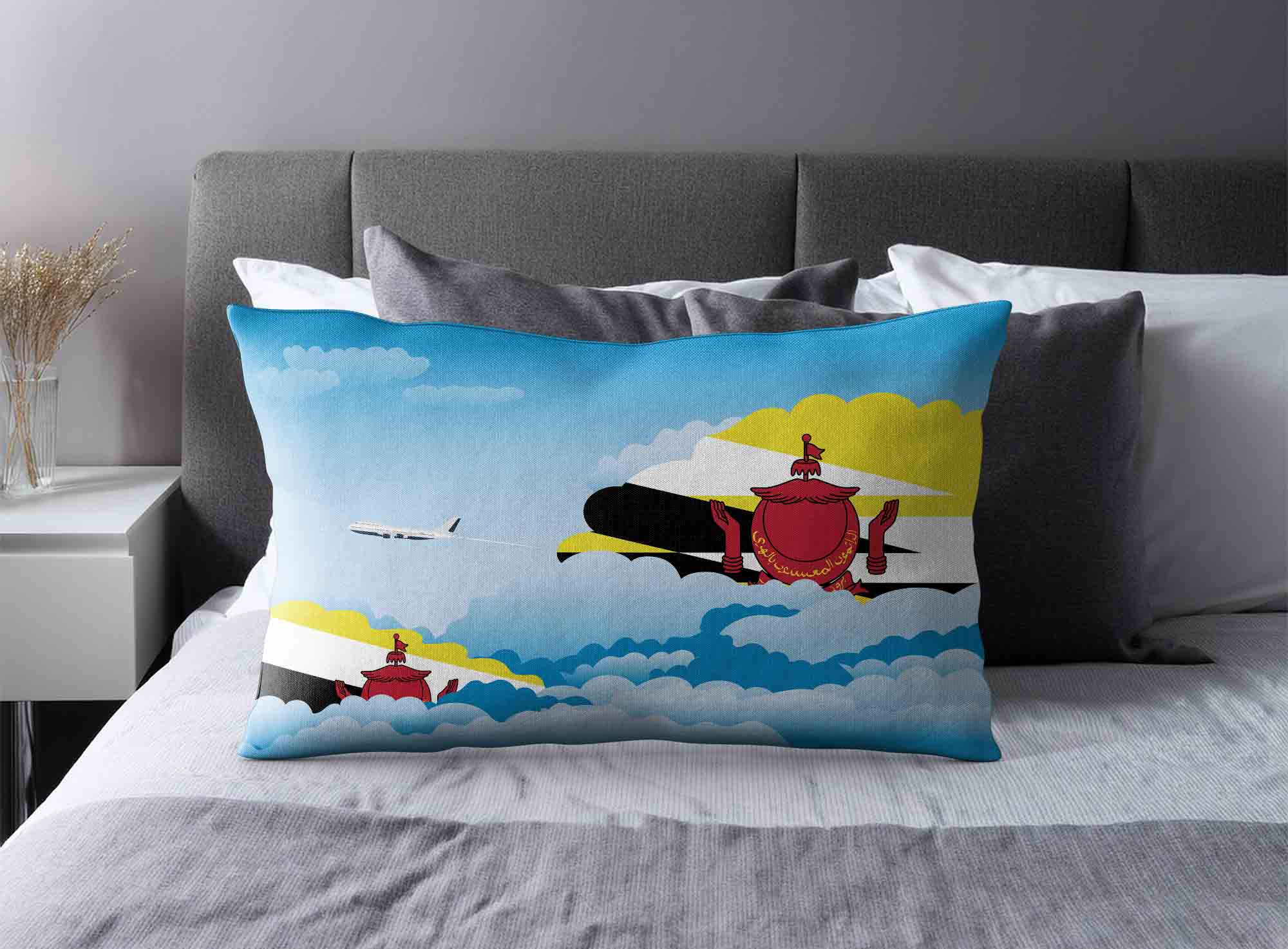 Brunei World Airplane Day Clouds Square & Rectangle Pillow Cases | Aviation Sky Travel Decorative Throw Pillow Covers image 2