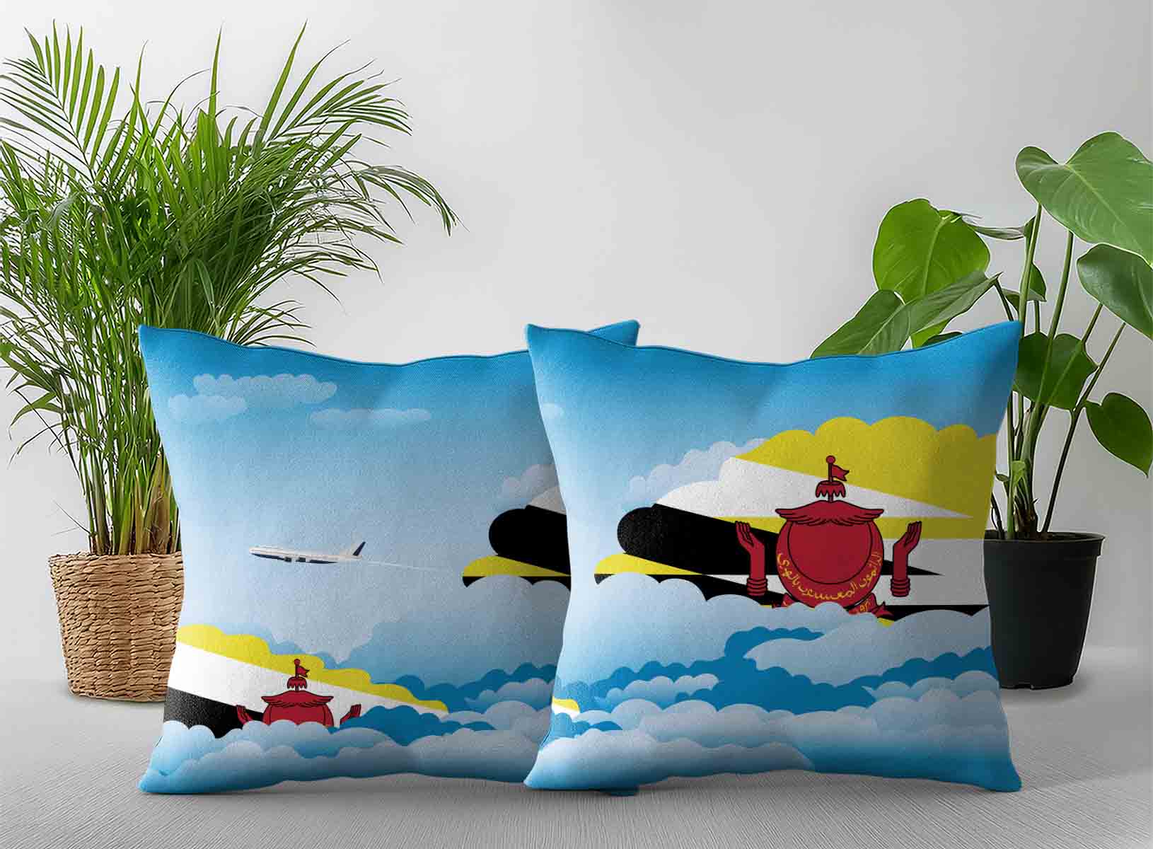 Brunei World Airplane Day Clouds Square & Rectangle Pillow Cases | Aviation Sky Travel Decorative Throw Pillow Covers